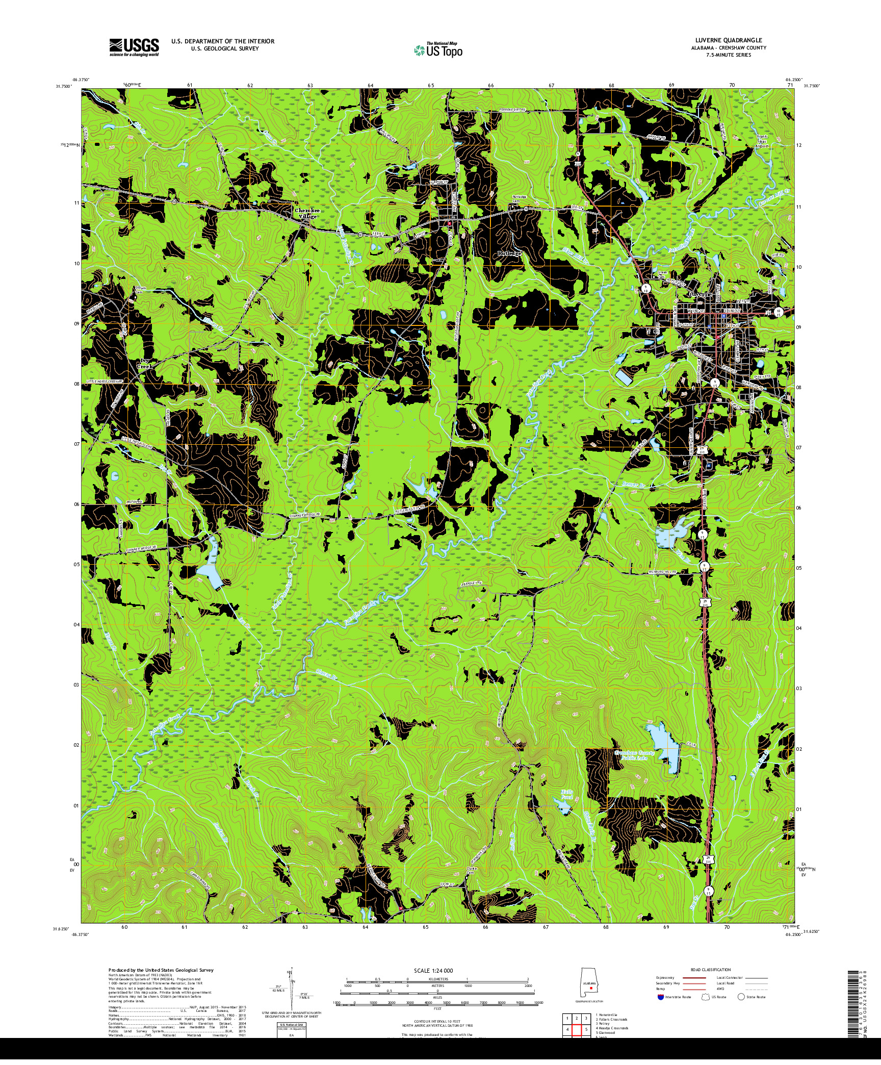 USGS US TOPO 7.5-MINUTE MAP FOR LUVERNE, AL 2018