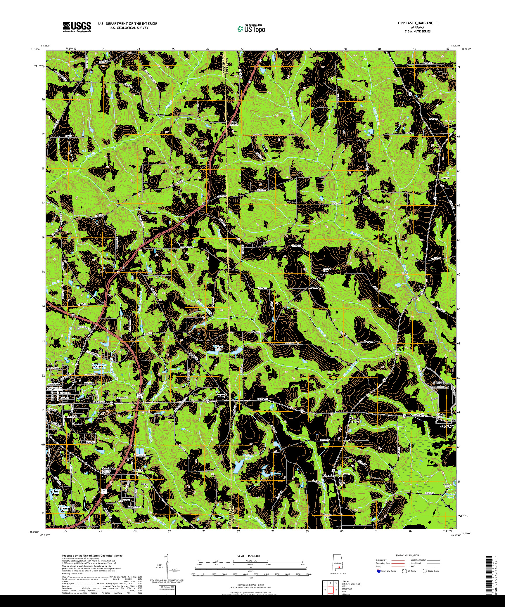 USGS US TOPO 7.5-MINUTE MAP FOR OPP EAST, AL 2018