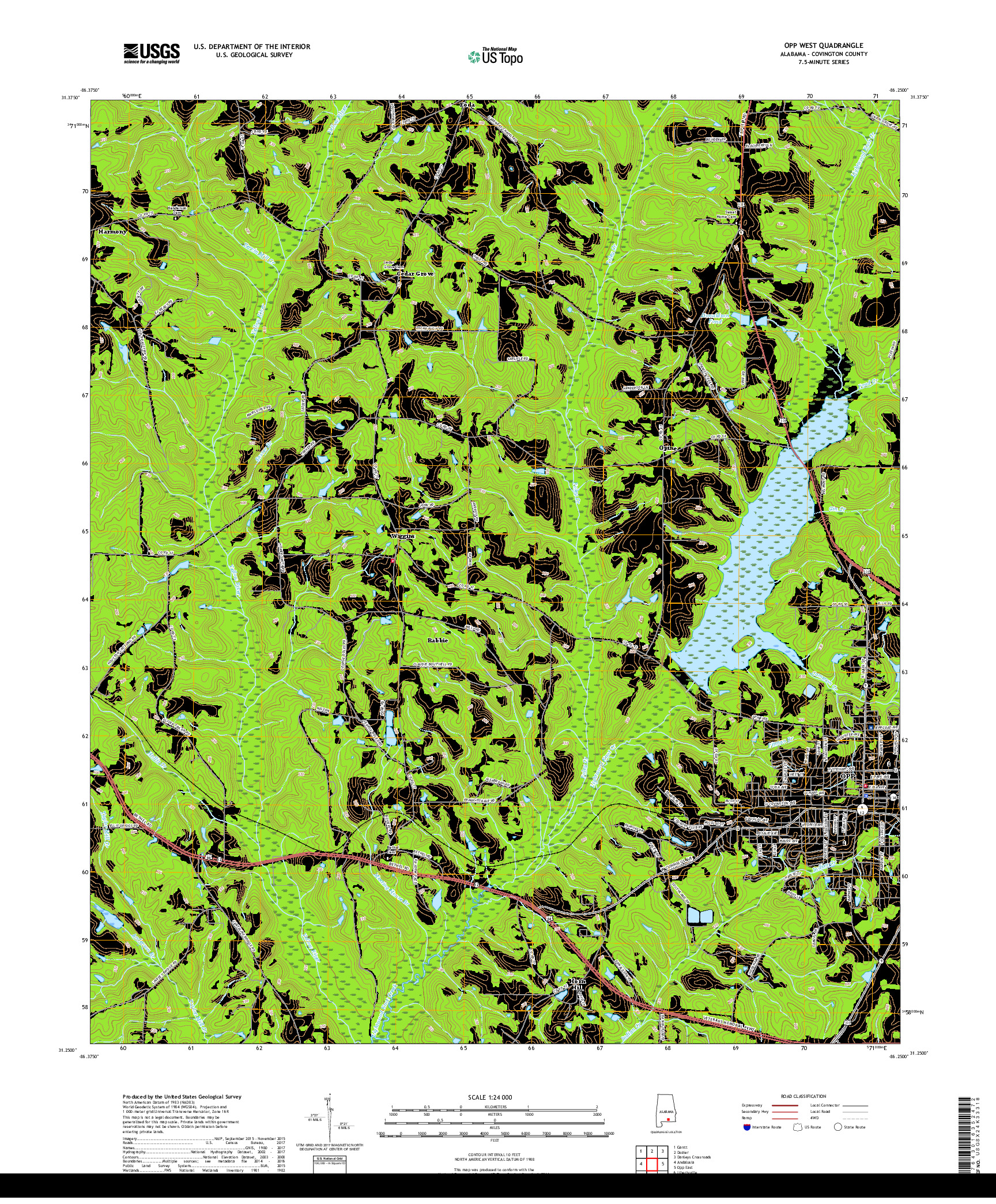 USGS US TOPO 7.5-MINUTE MAP FOR OPP WEST, AL 2018