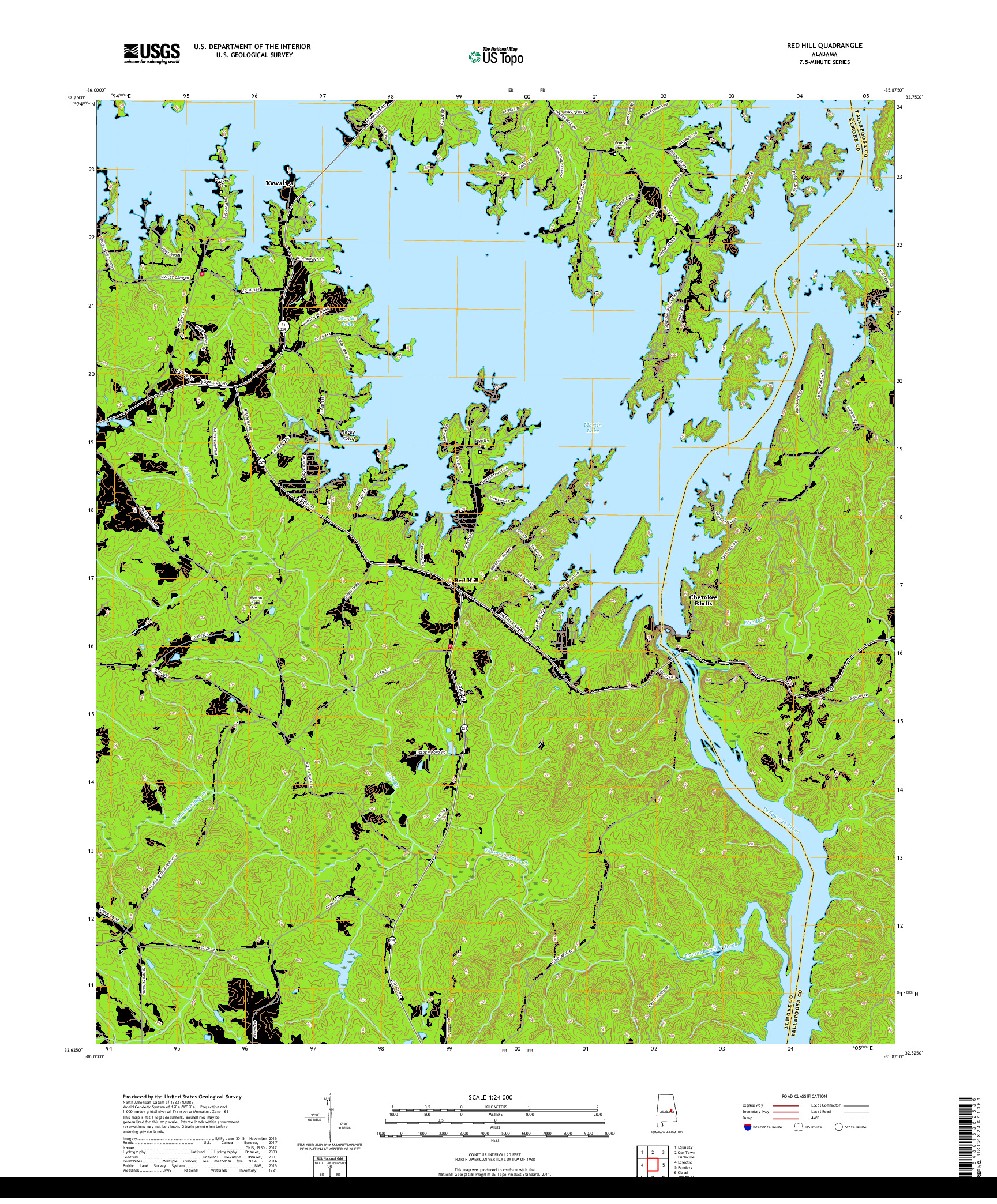 USGS US TOPO 7.5-MINUTE MAP FOR RED HILL, AL 2018