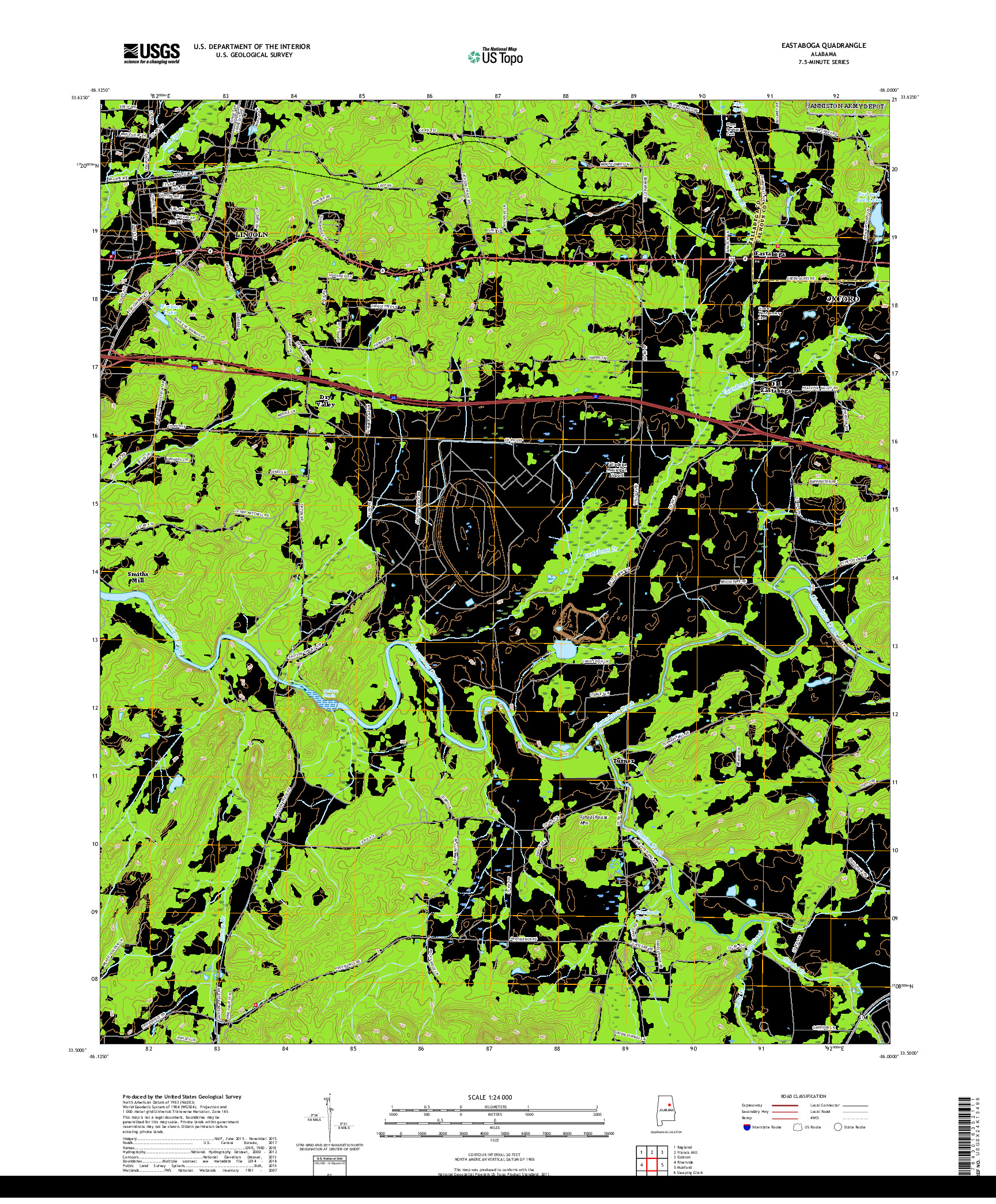 USGS US TOPO 7.5-MINUTE MAP FOR EASTABOGA, AL 2018