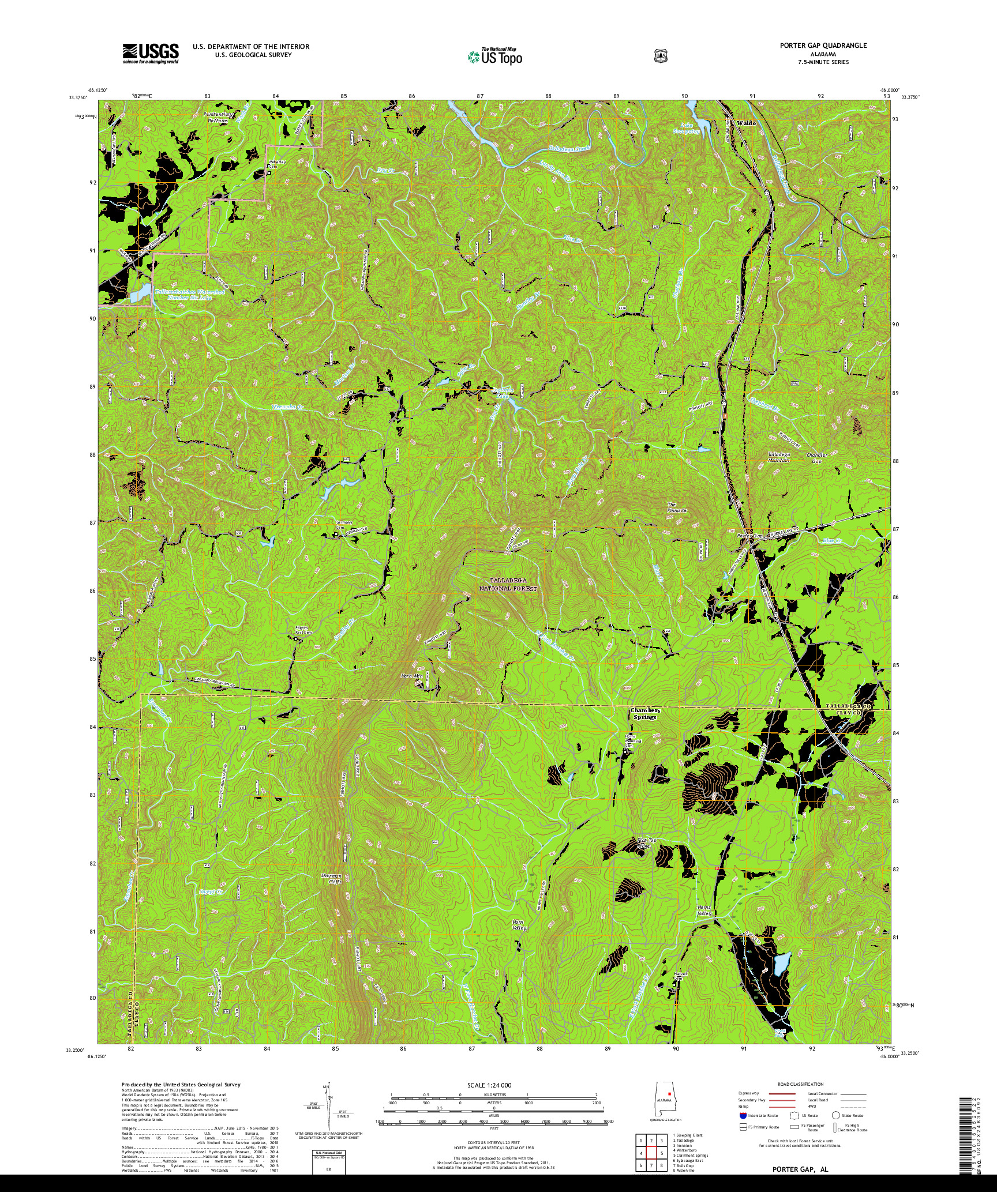 USGS US TOPO 7.5-MINUTE MAP FOR PORTER GAP, AL 2018