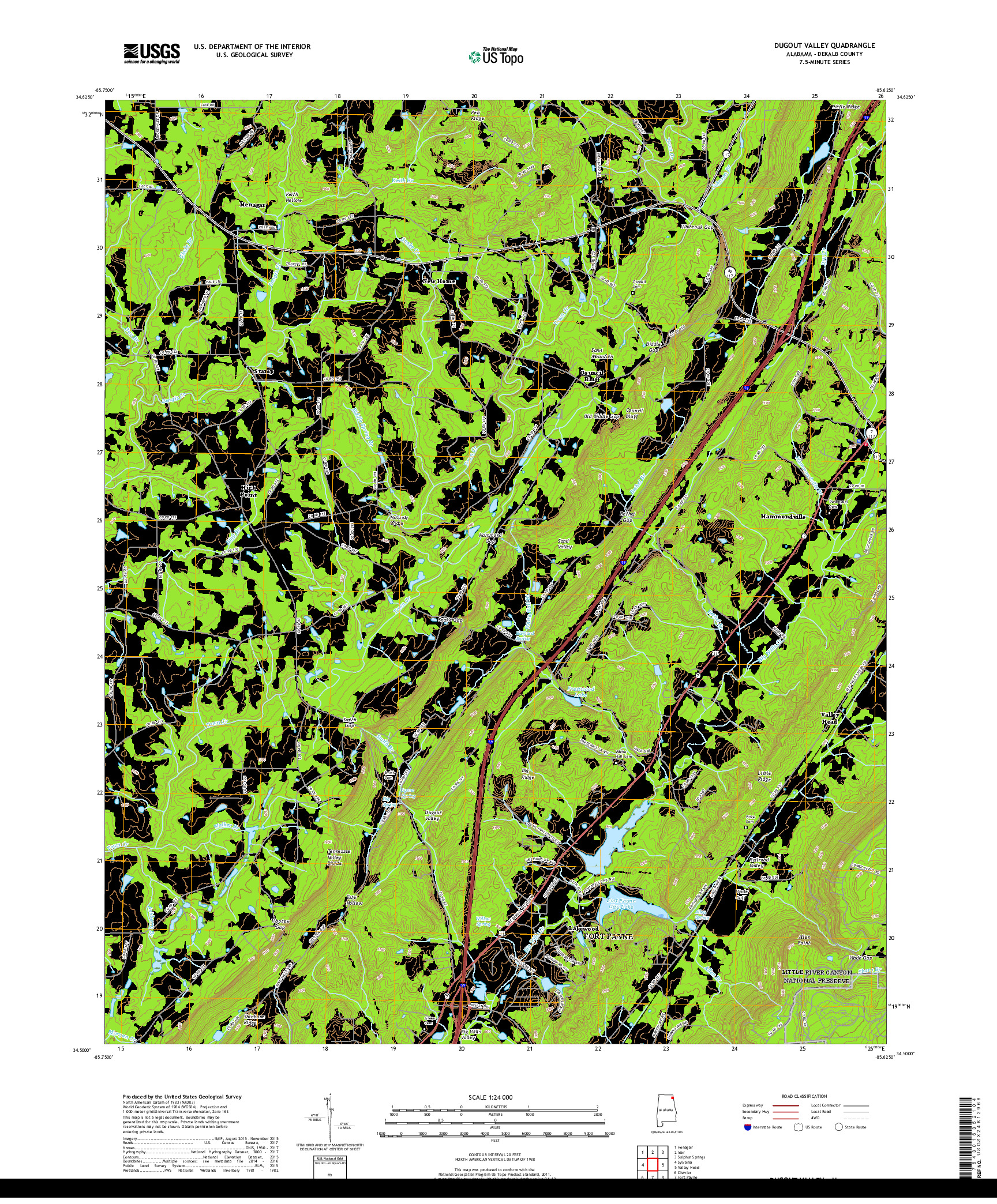 USGS US TOPO 7.5-MINUTE MAP FOR DUGOUT VALLEY, AL 2018