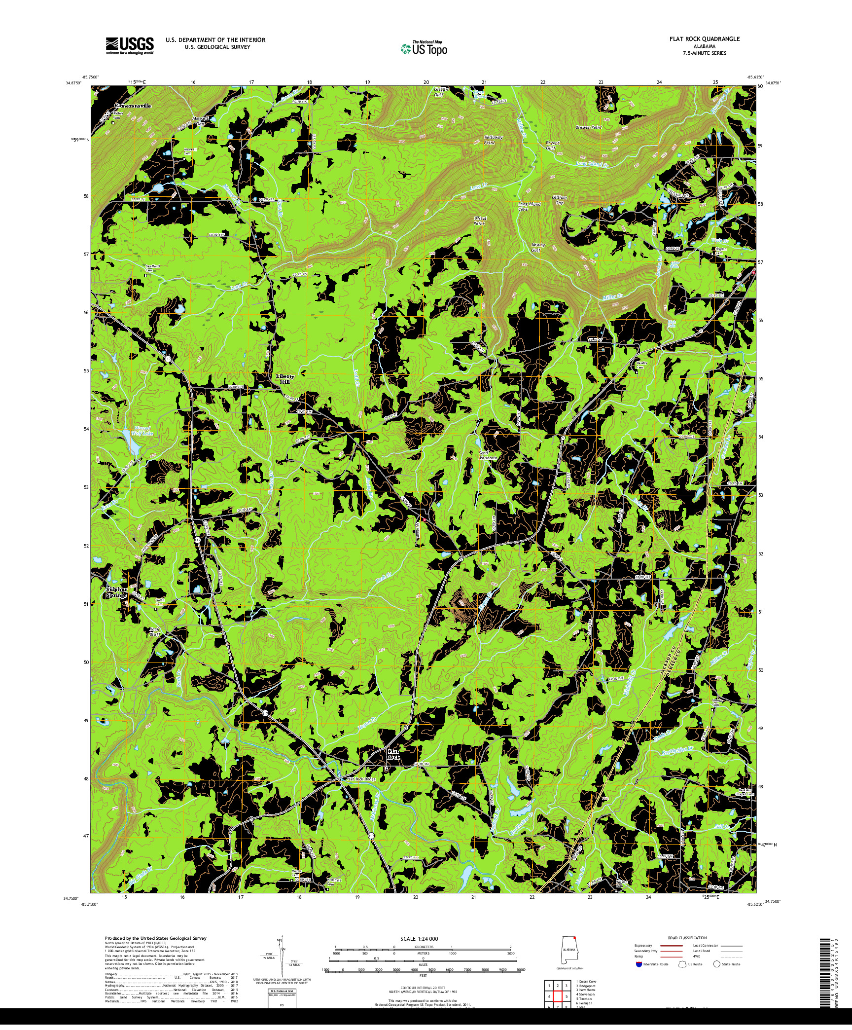 USGS US TOPO 7.5-MINUTE MAP FOR FLAT ROCK, AL 2018