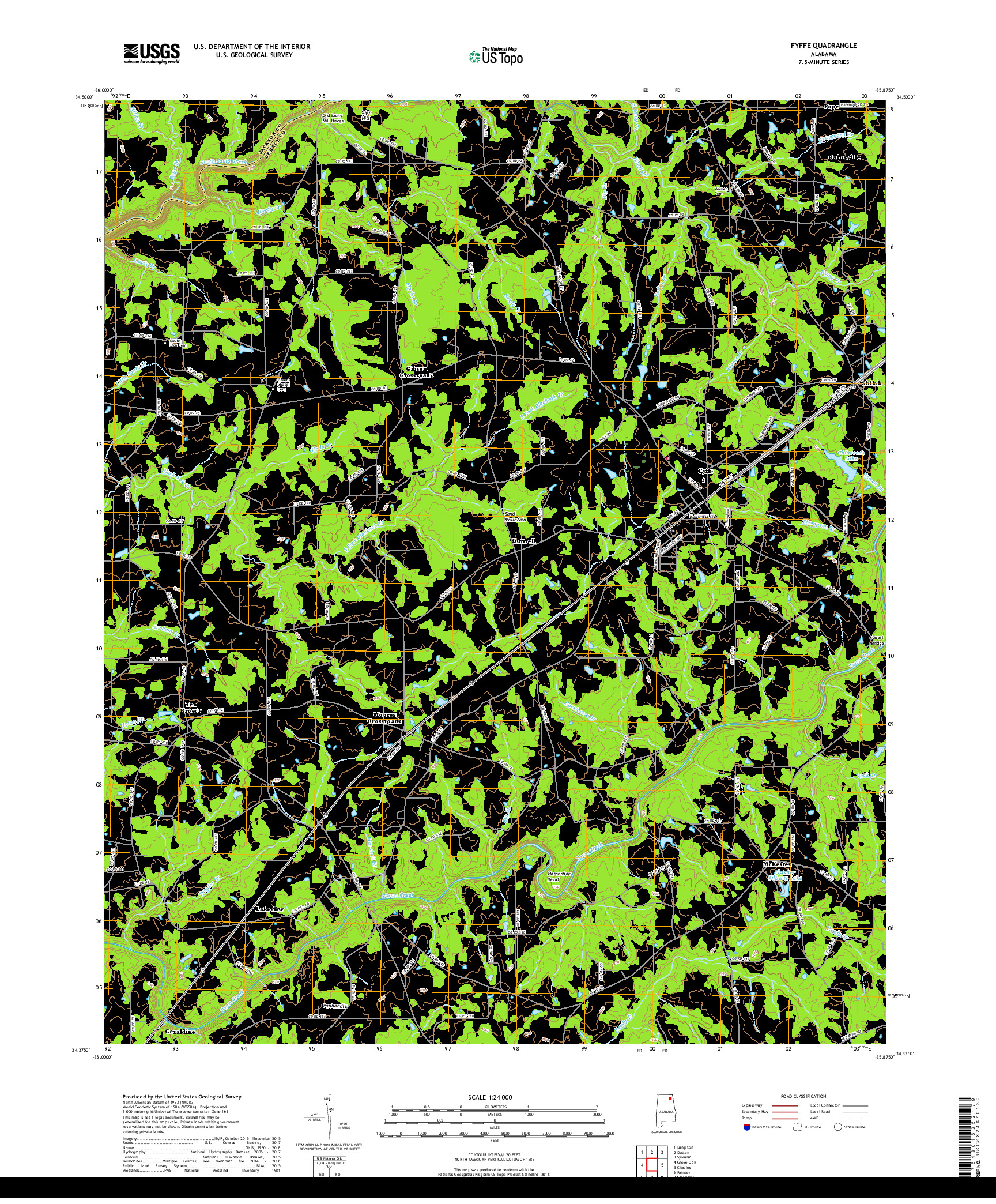 USGS US TOPO 7.5-MINUTE MAP FOR FYFFE, AL 2018