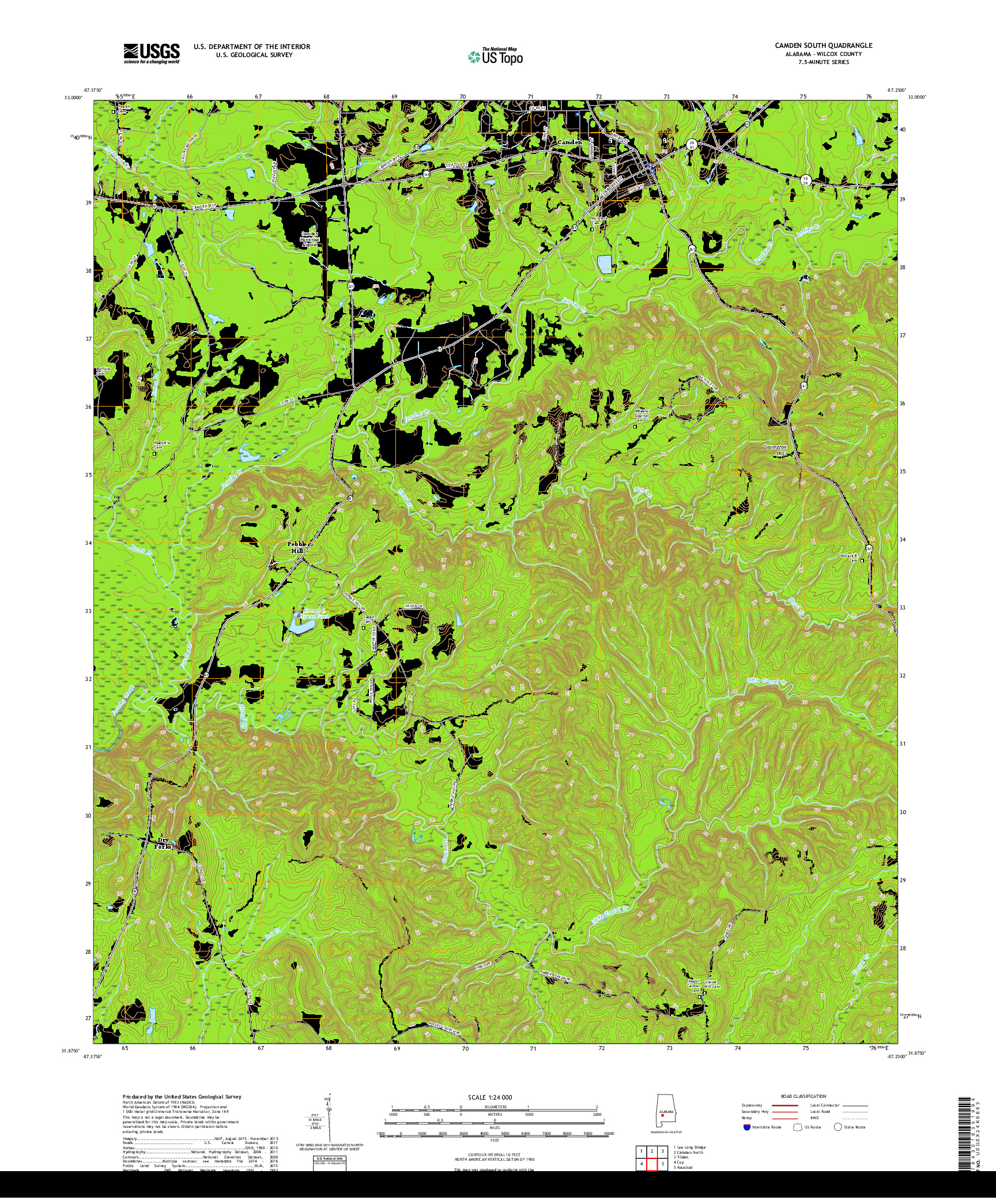 USGS US TOPO 7.5-MINUTE MAP FOR CAMDEN SOUTH, AL 2018