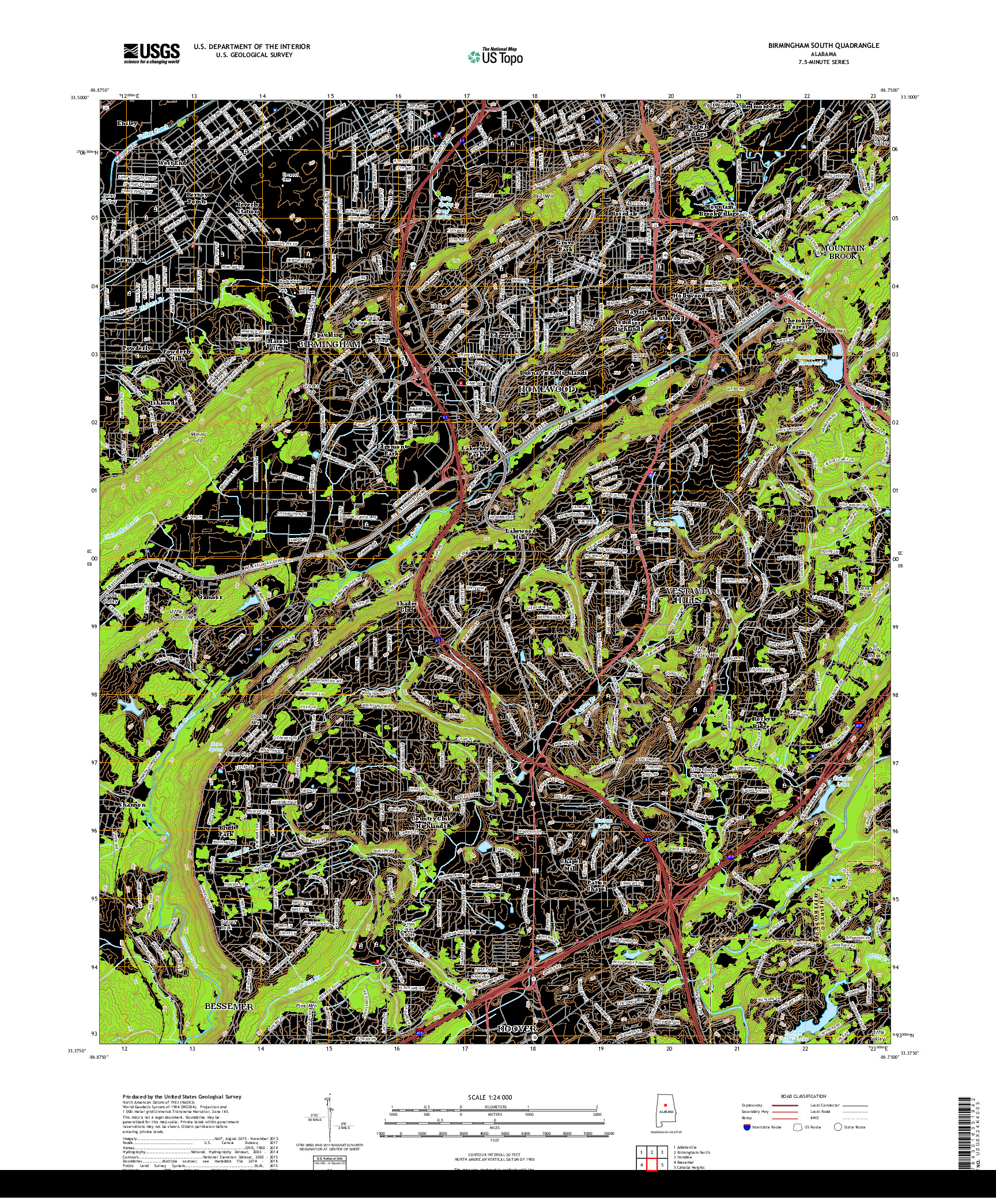 USGS US TOPO 7.5-MINUTE MAP FOR BIRMINGHAM SOUTH, AL 2018