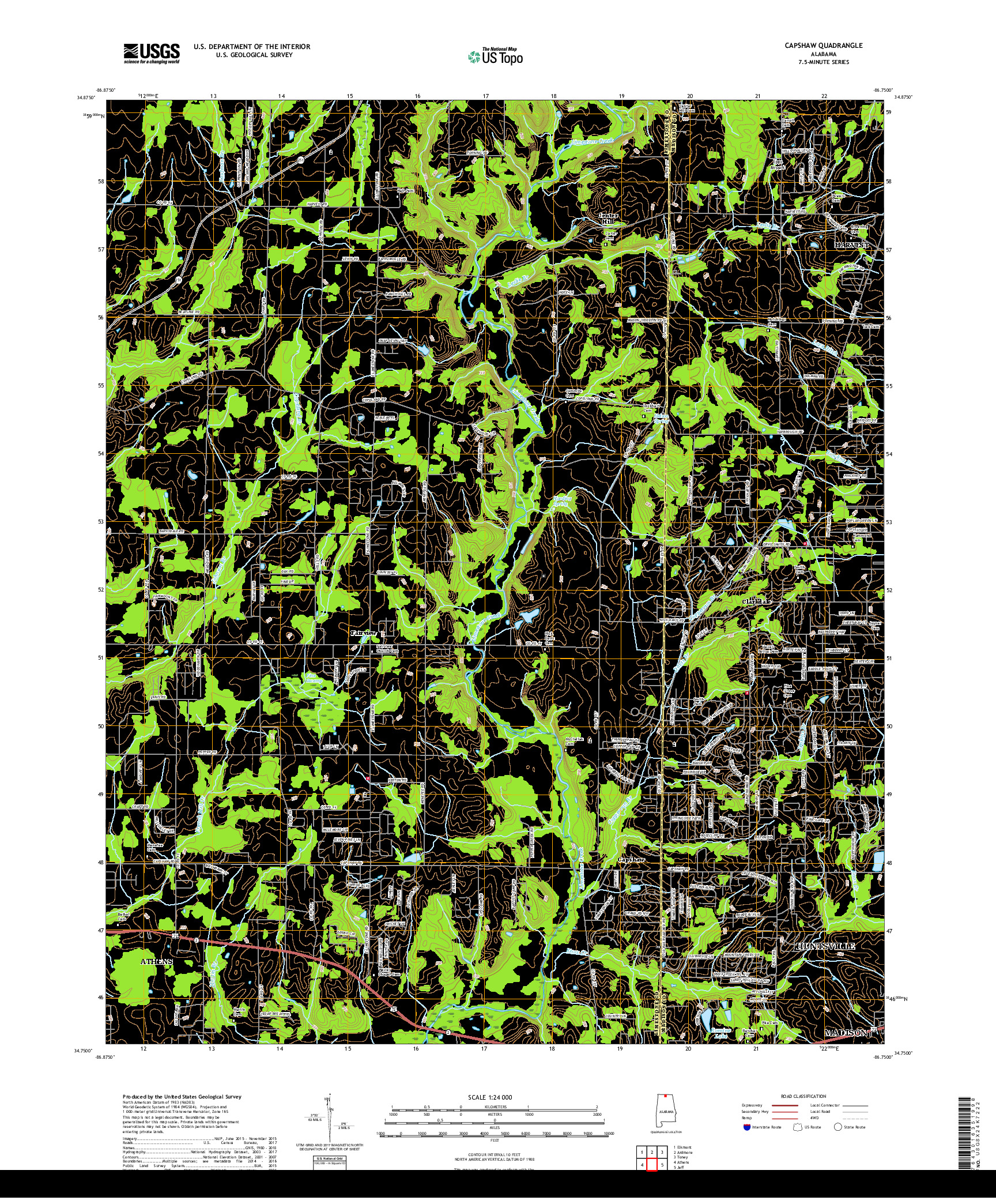 USGS US TOPO 7.5-MINUTE MAP FOR CAPSHAW, AL 2018