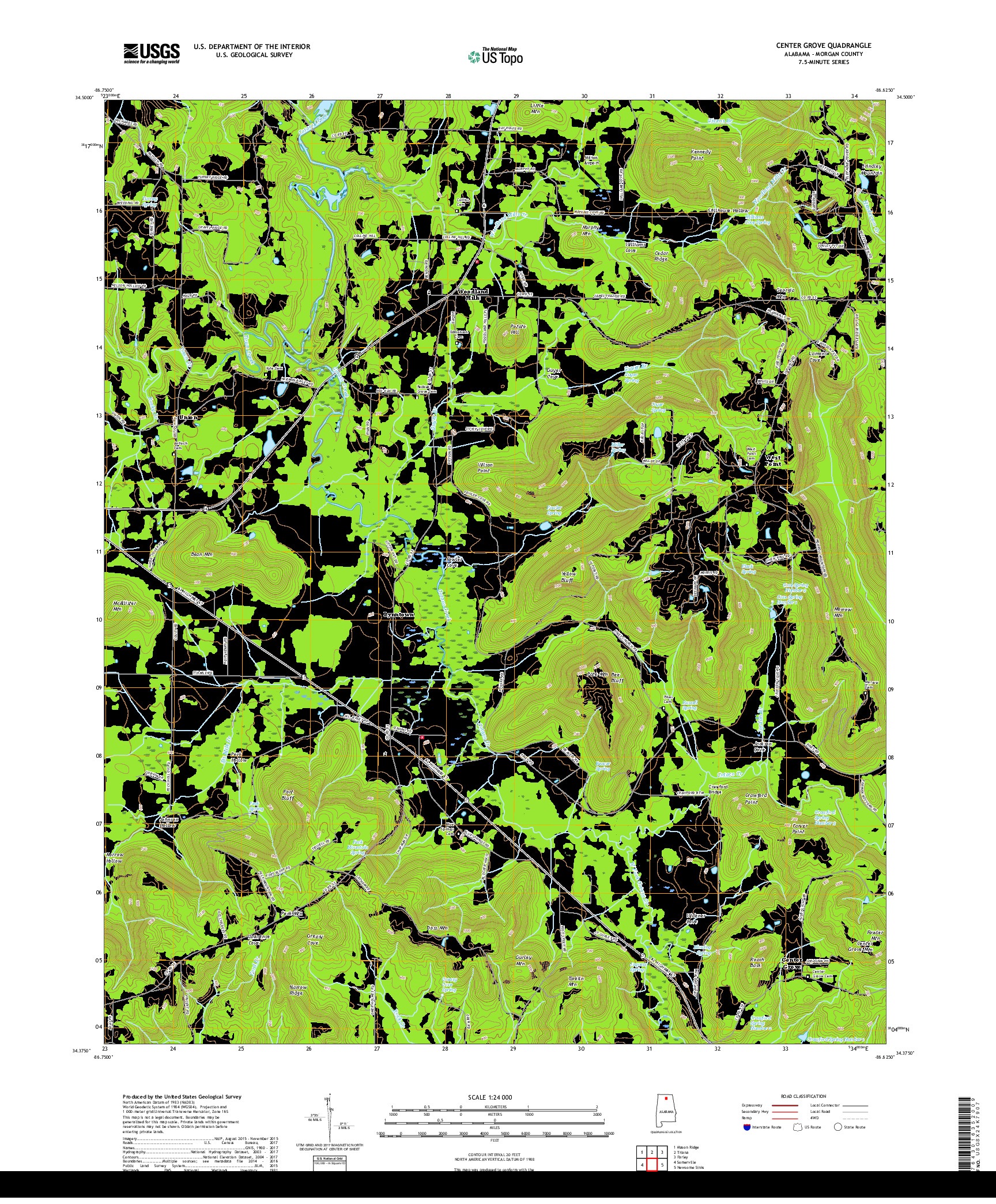 USGS US TOPO 7.5-MINUTE MAP FOR CENTER GROVE, AL 2018