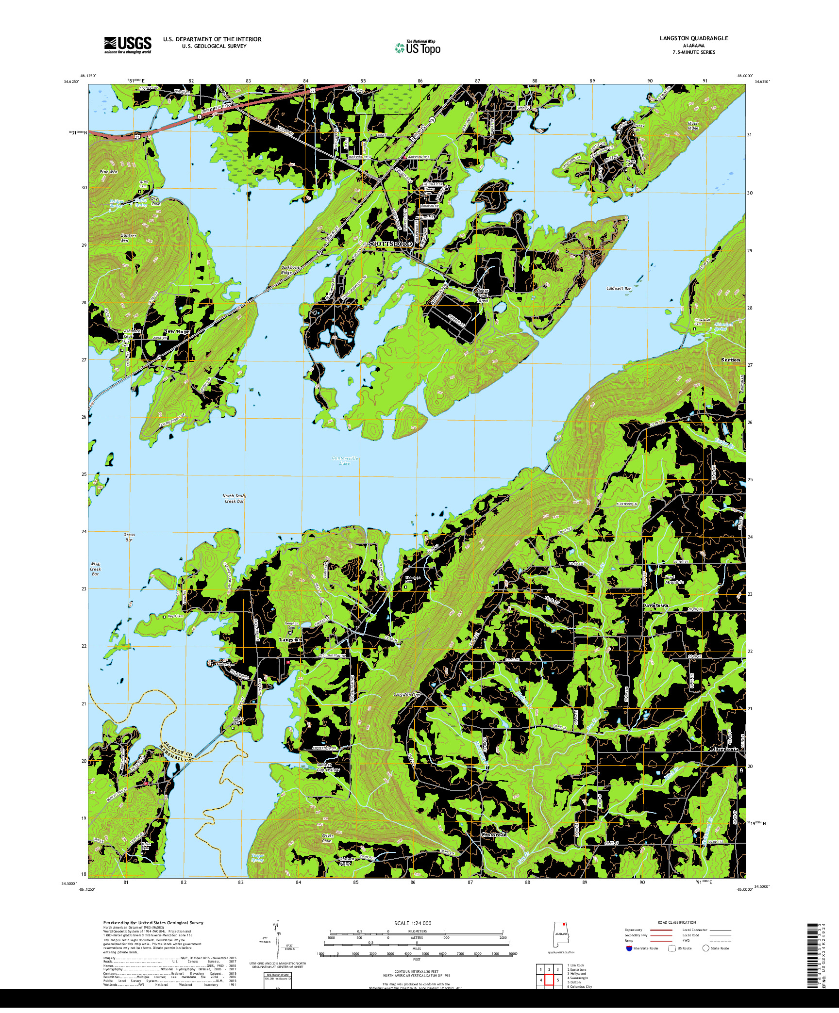 USGS US TOPO 7.5-MINUTE MAP FOR LANGSTON, AL 2018