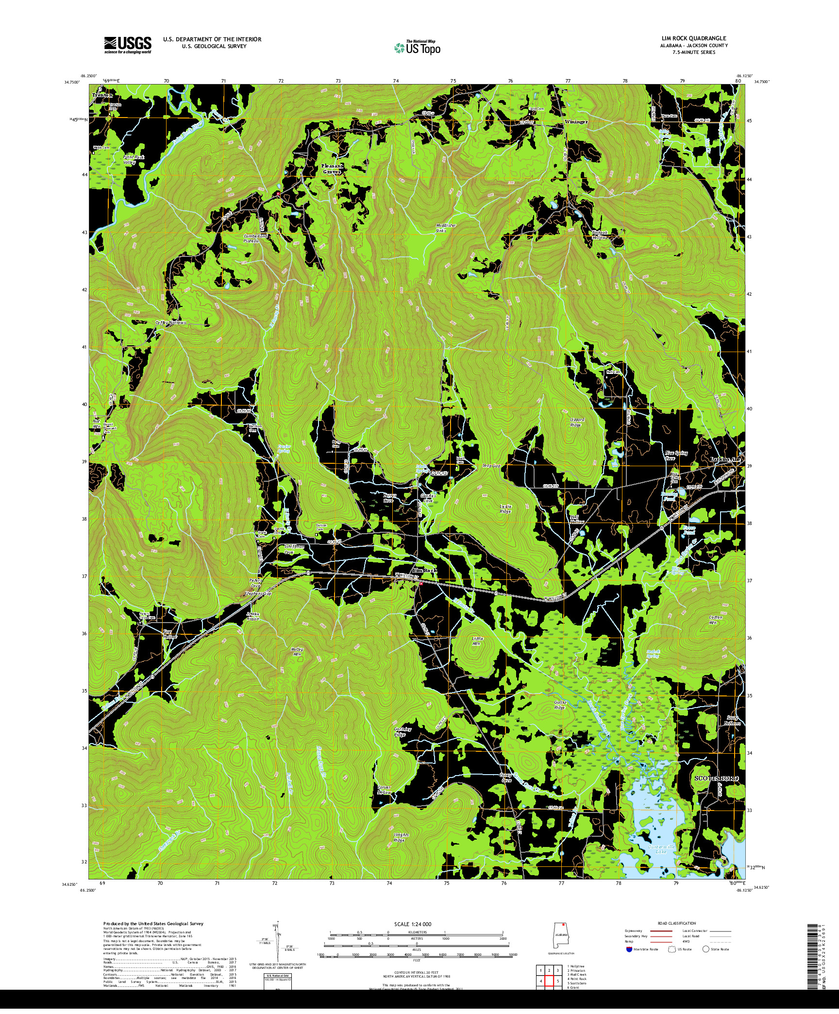 USGS US TOPO 7.5-MINUTE MAP FOR LIM ROCK, AL 2018