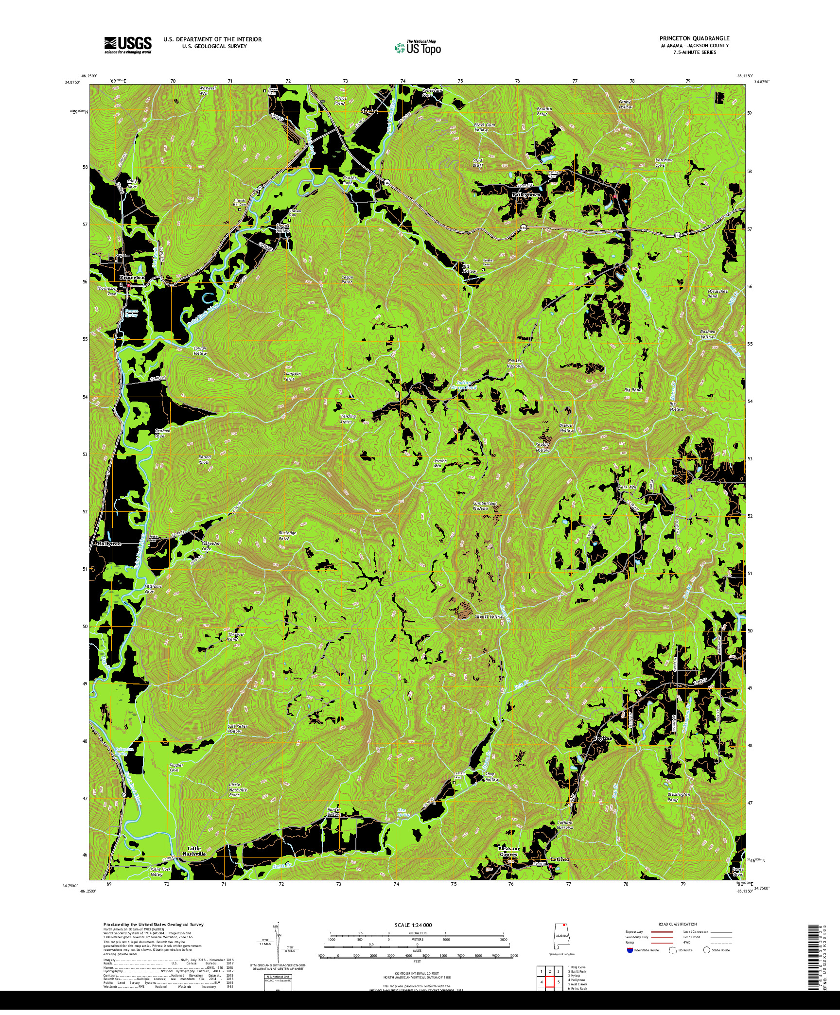 USGS US TOPO 7.5-MINUTE MAP FOR PRINCETON, AL 2018