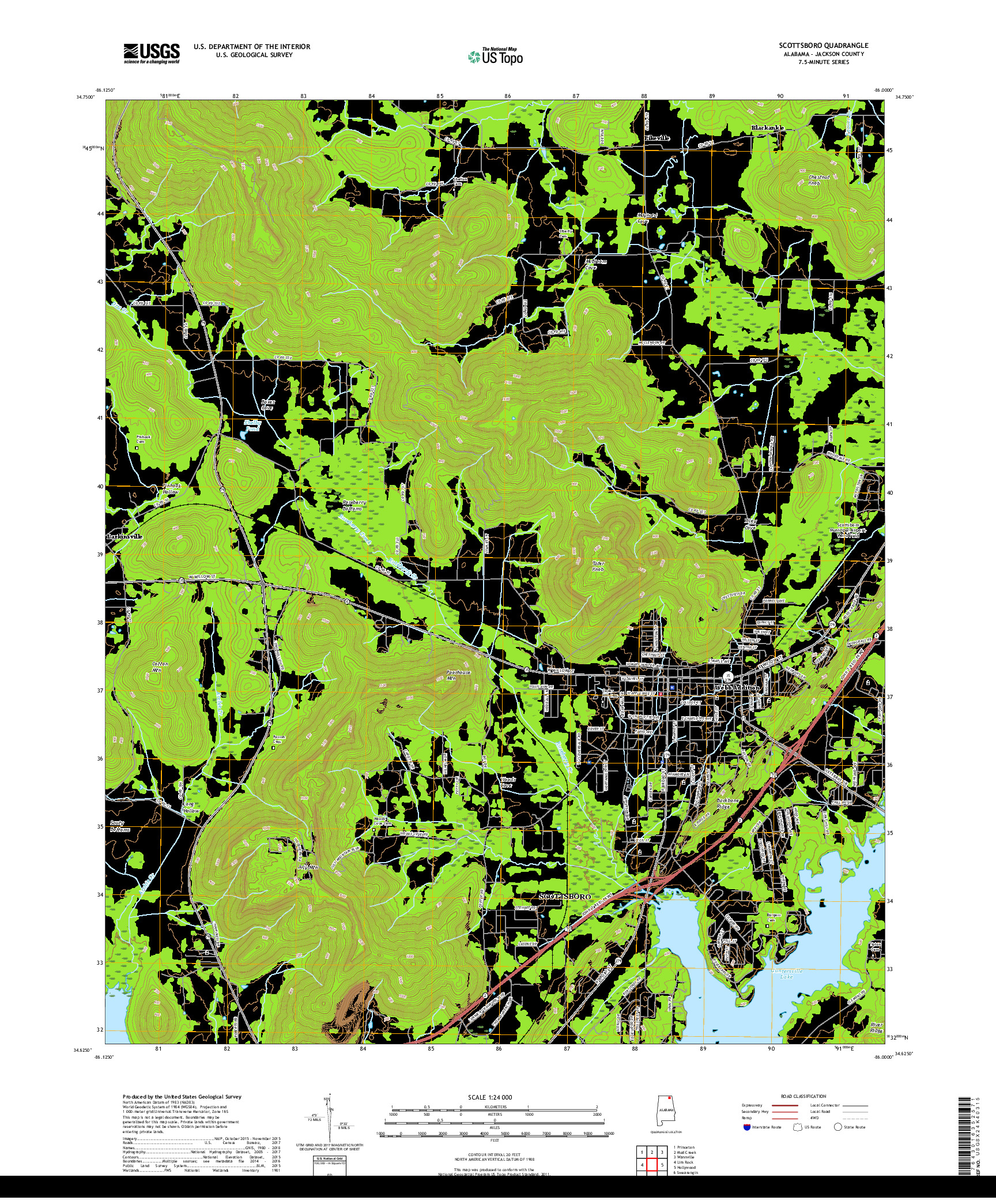 USGS US TOPO 7.5-MINUTE MAP FOR SCOTTSBORO, AL 2018