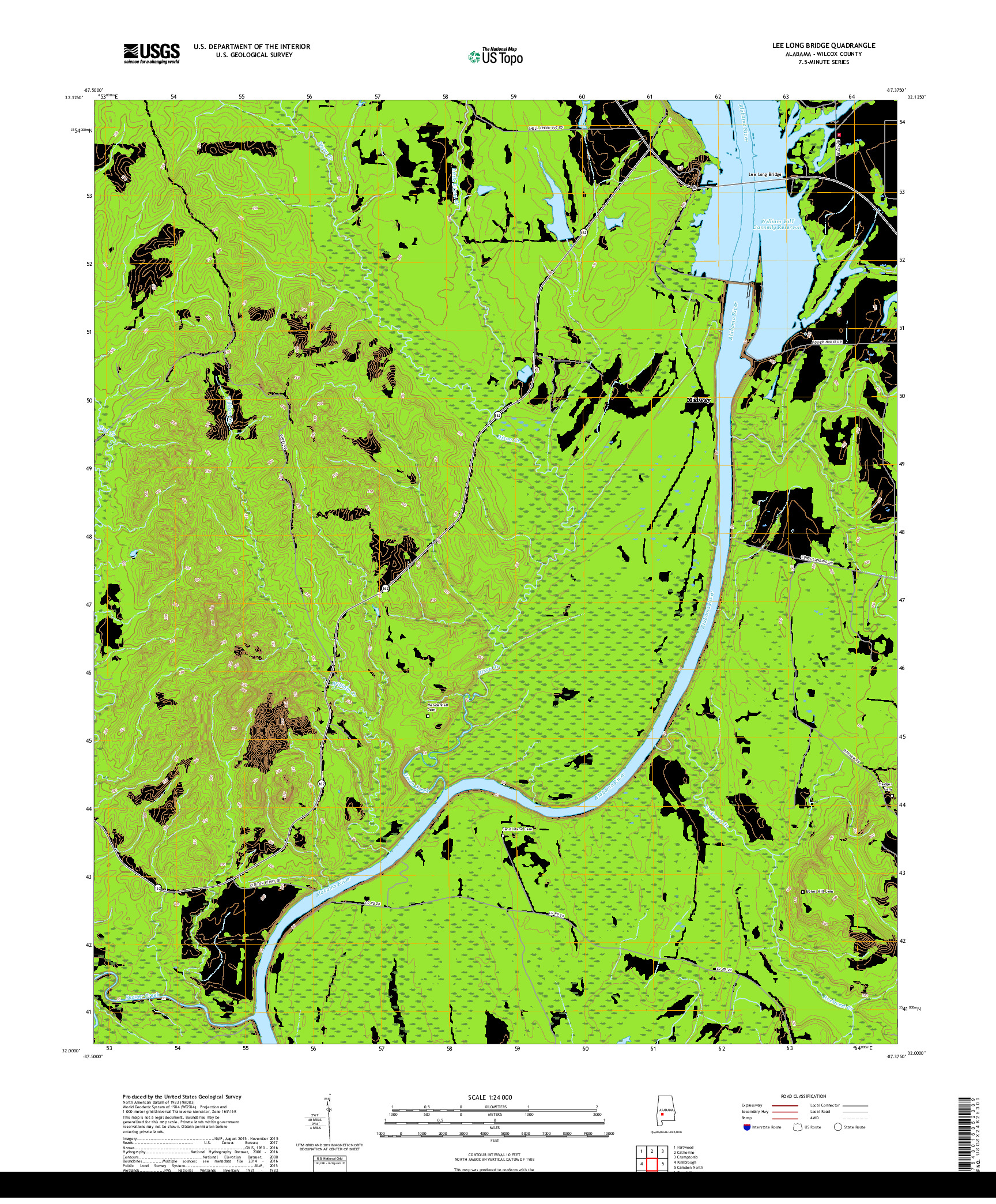 USGS US TOPO 7.5-MINUTE MAP FOR LEE LONG BRIDGE, AL 2018