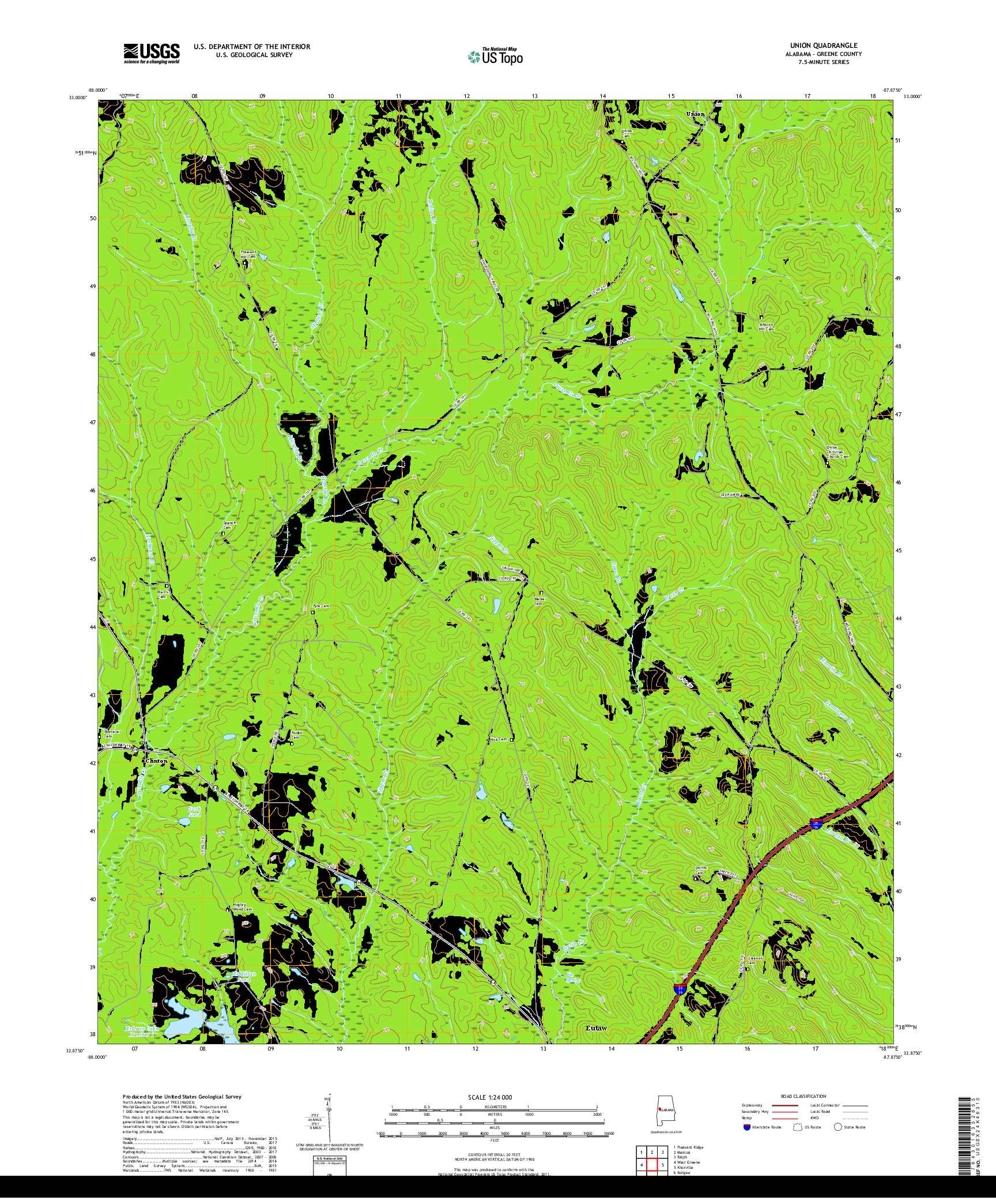 USGS US TOPO 7.5-MINUTE MAP FOR UNION, AL 2018