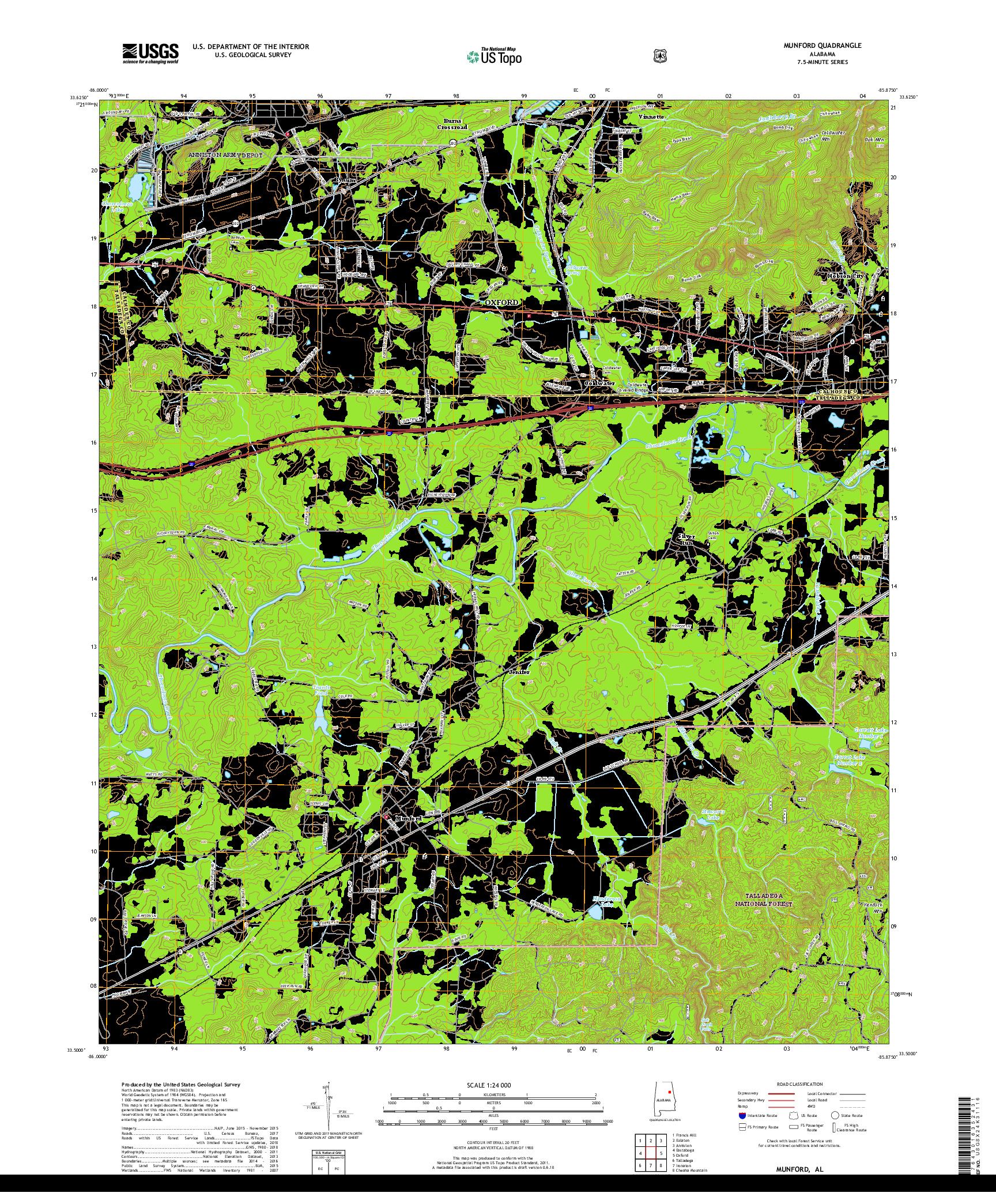 USGS US TOPO 7.5-MINUTE MAP FOR MUNFORD, AL 2018