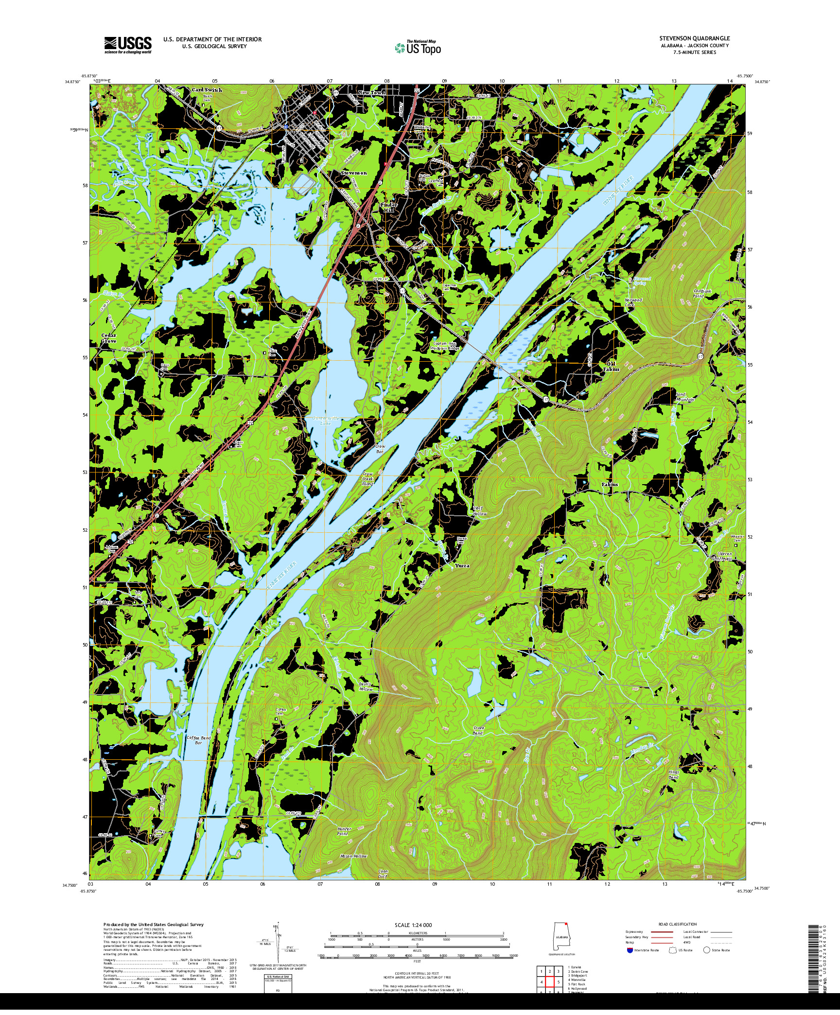 USGS US TOPO 7.5-MINUTE MAP FOR STEVENSON, AL 2018