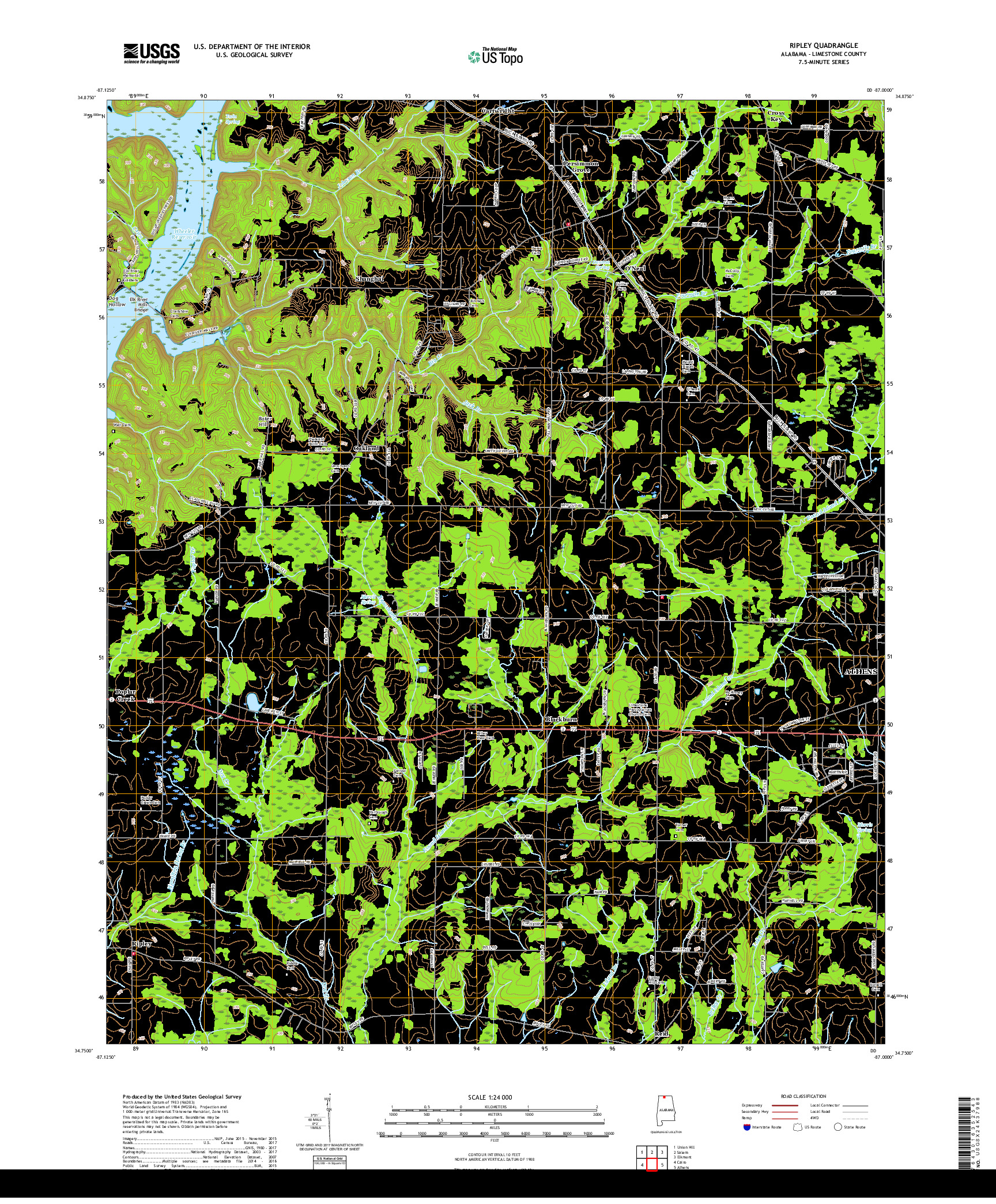 USGS US TOPO 7.5-MINUTE MAP FOR RIPLEY, AL 2018