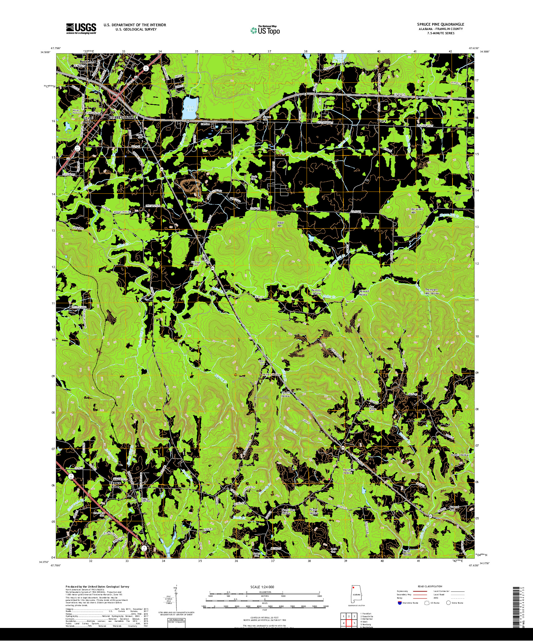 USGS US TOPO 7.5-MINUTE MAP FOR SPRUCE PINE, AL 2018