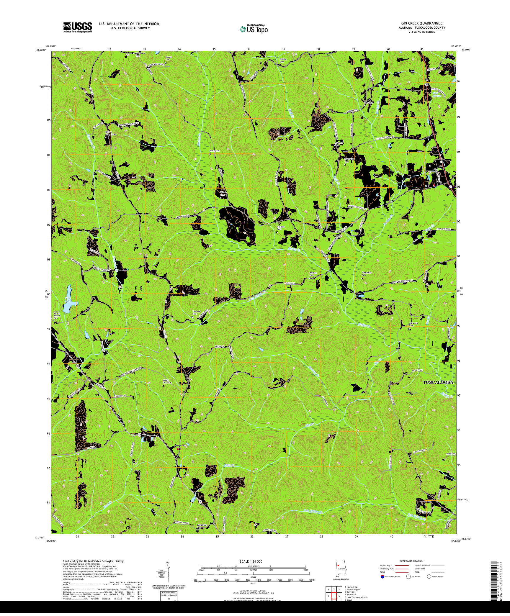 USGS US TOPO 7.5-MINUTE MAP FOR GIN CREEK, AL 2018