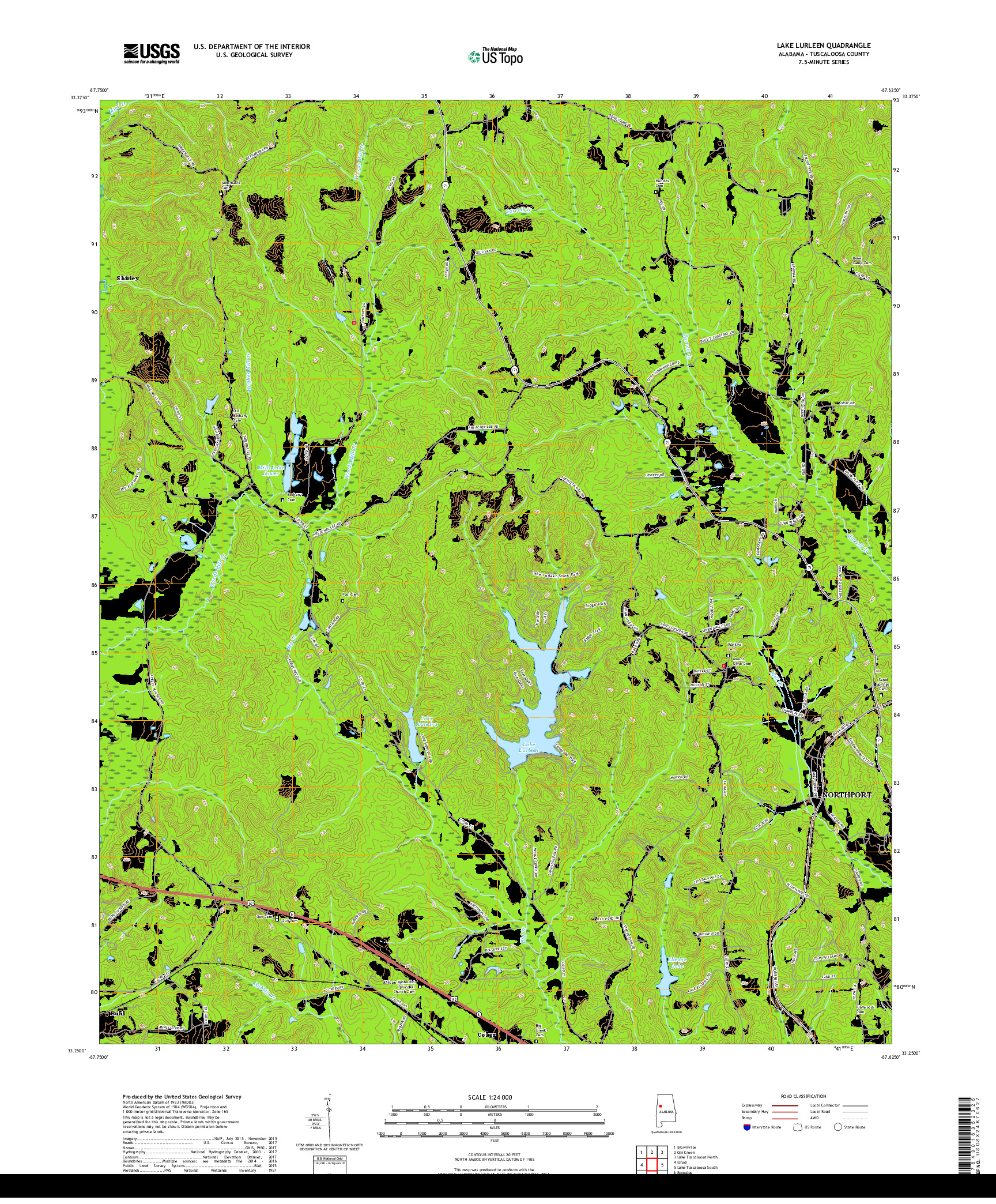 USGS US TOPO 7.5-MINUTE MAP FOR LAKE LURLEEN, AL 2018