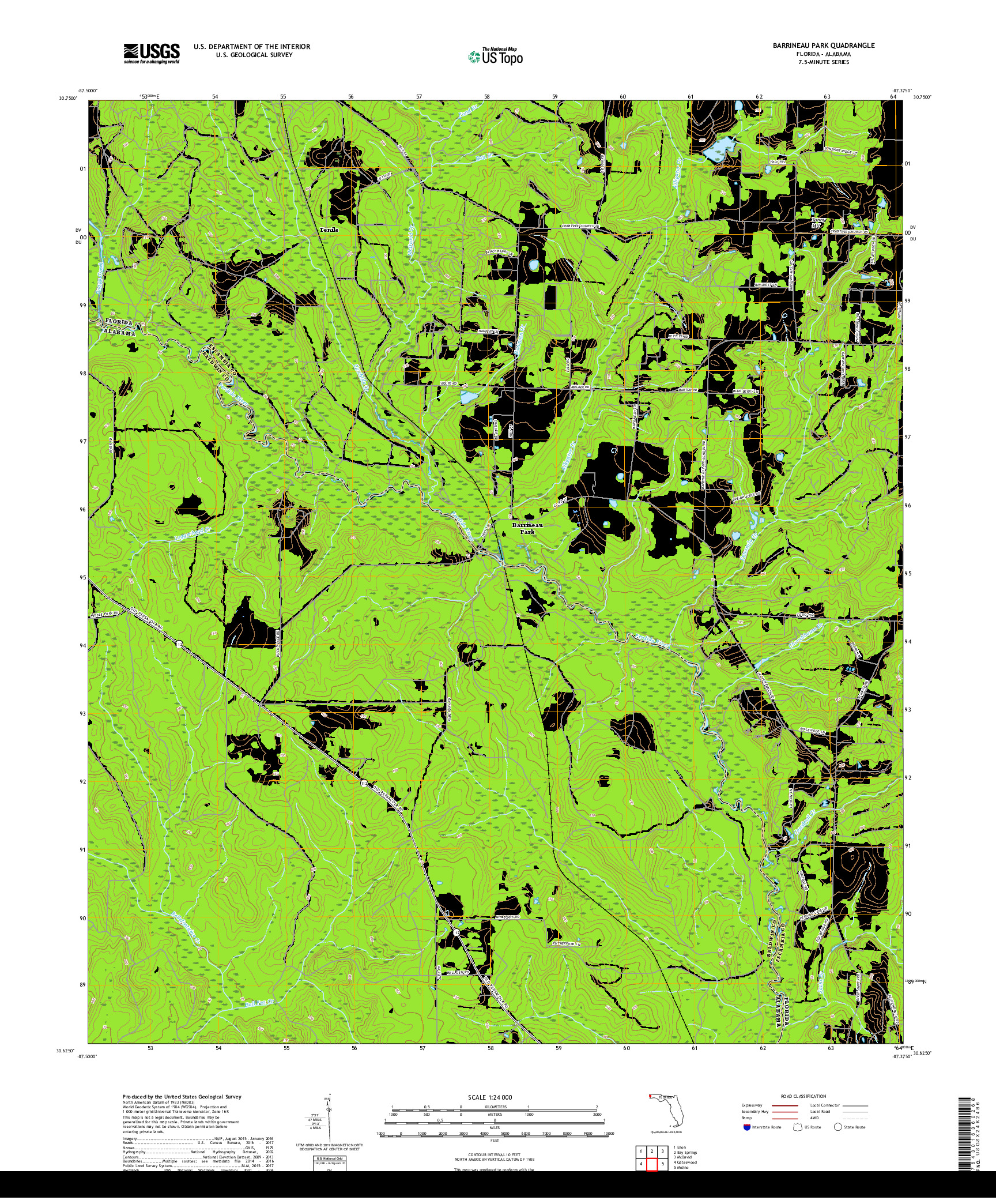 USGS US TOPO 7.5-MINUTE MAP FOR BARRINEAU PARK, FL,AL 2018