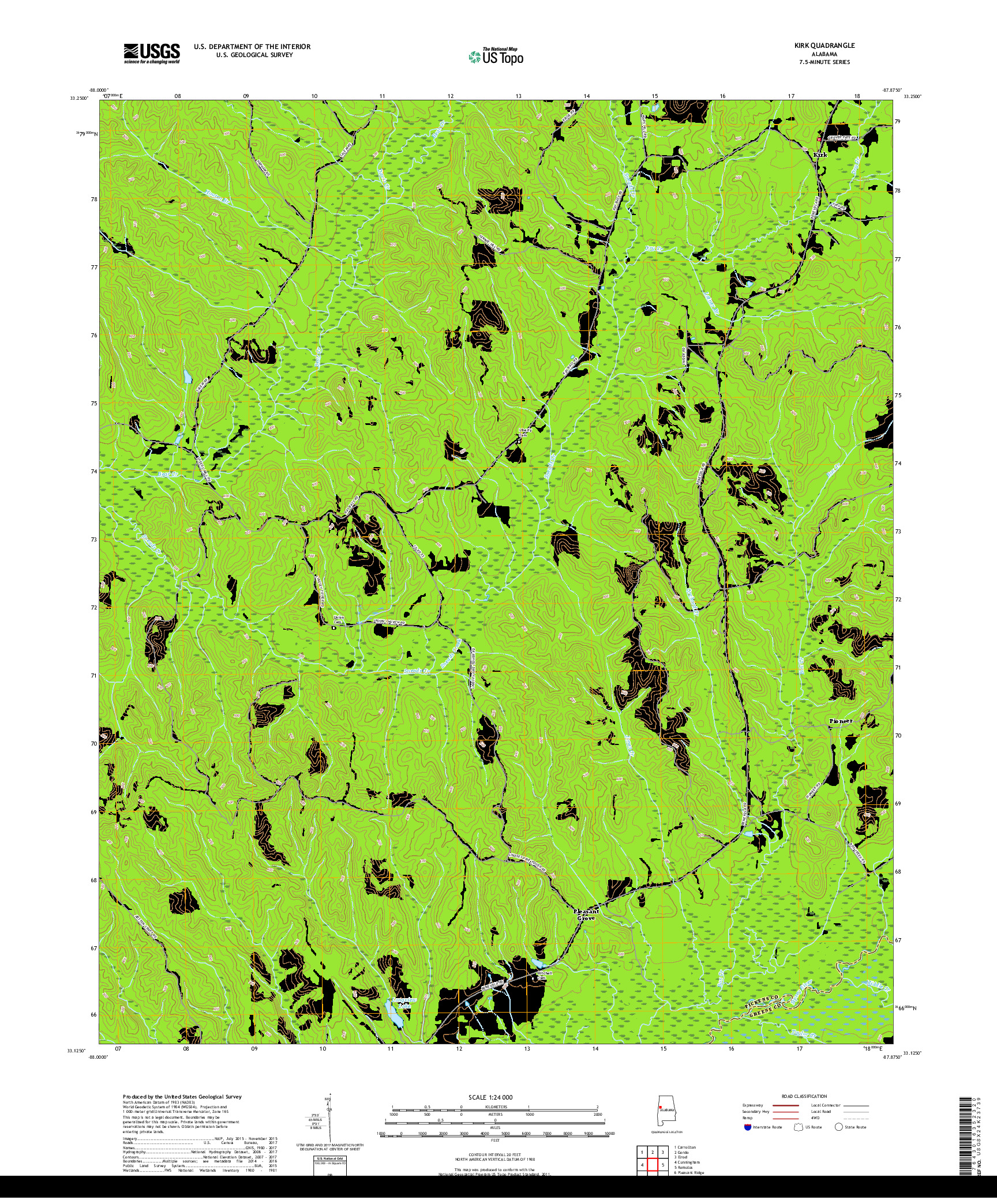 USGS US TOPO 7.5-MINUTE MAP FOR KIRK, AL 2018