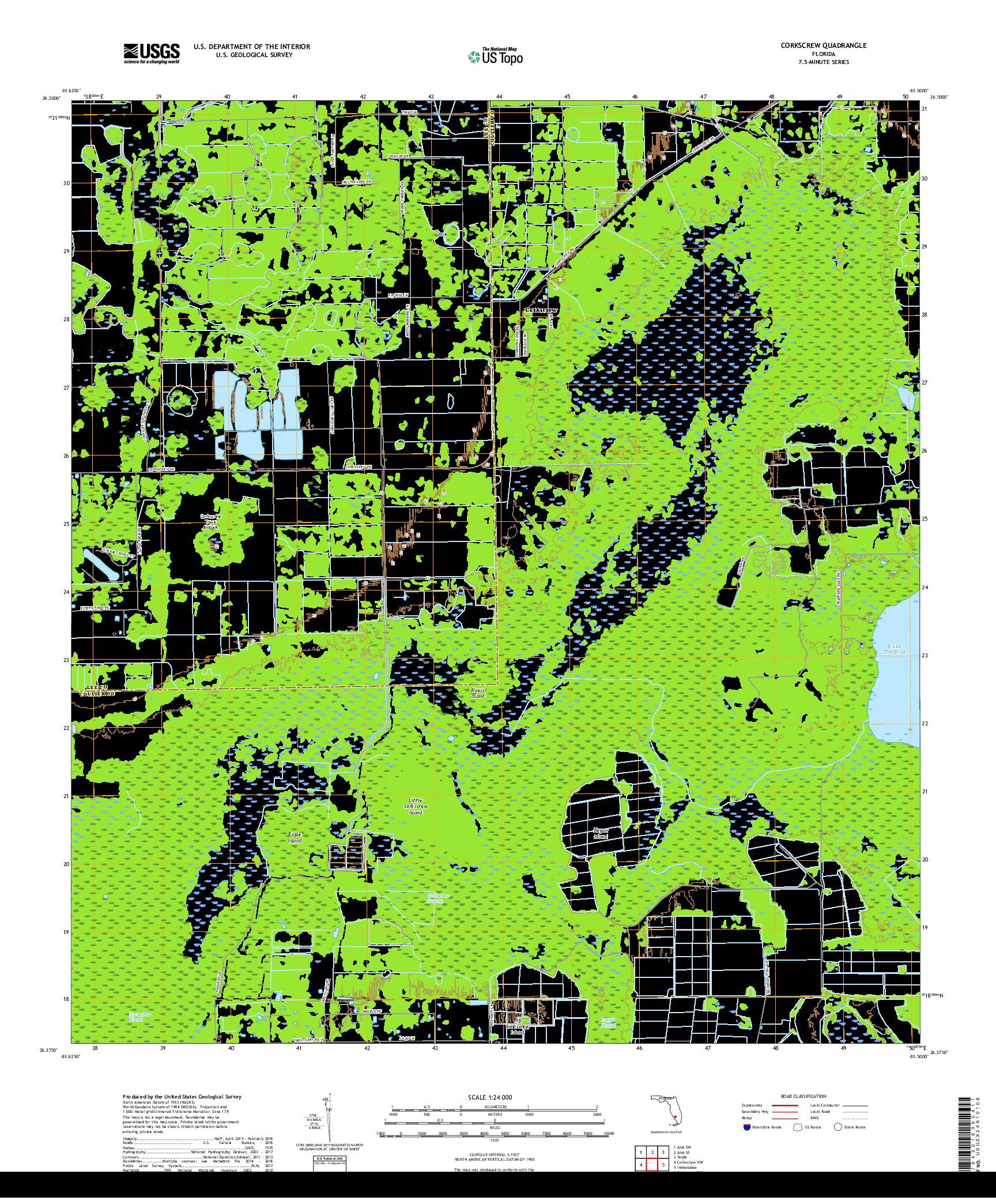 USGS US TOPO 7.5-MINUTE MAP FOR CORKSCREW, FL 2018