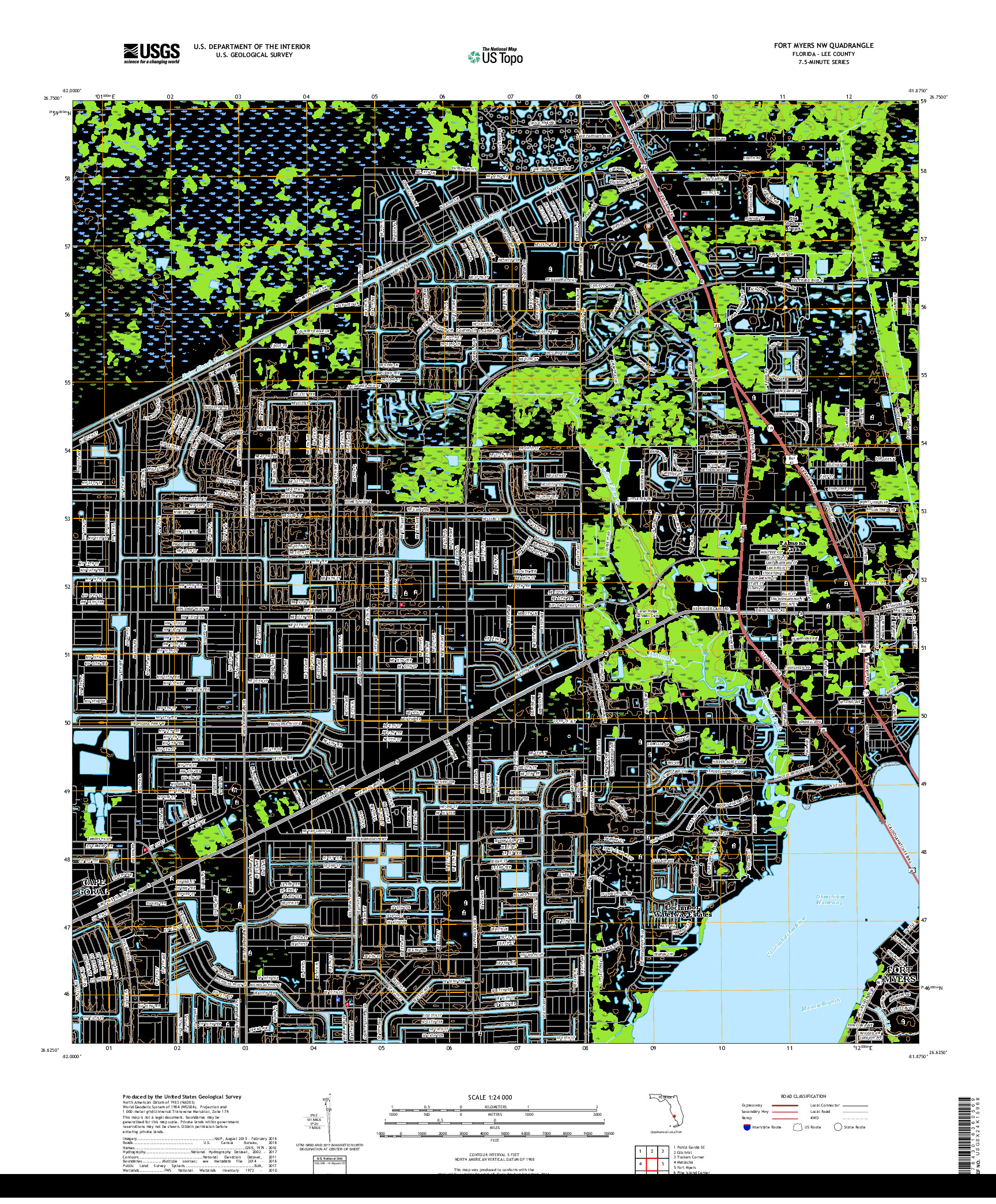 USGS US TOPO 7.5-MINUTE MAP FOR FORT MYERS NW, FL 2018