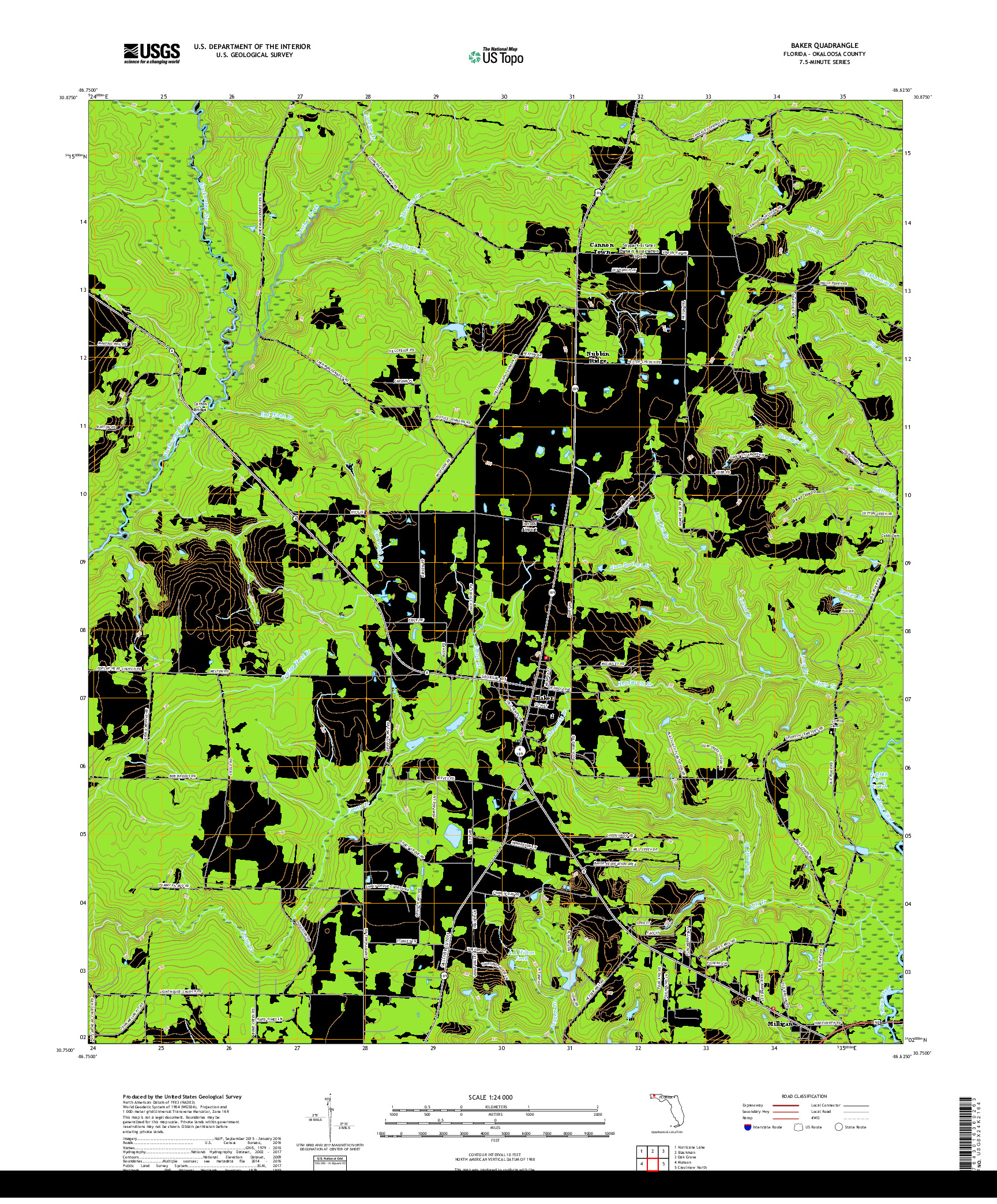 USGS US TOPO 7.5-MINUTE MAP FOR BAKER, FL 2018