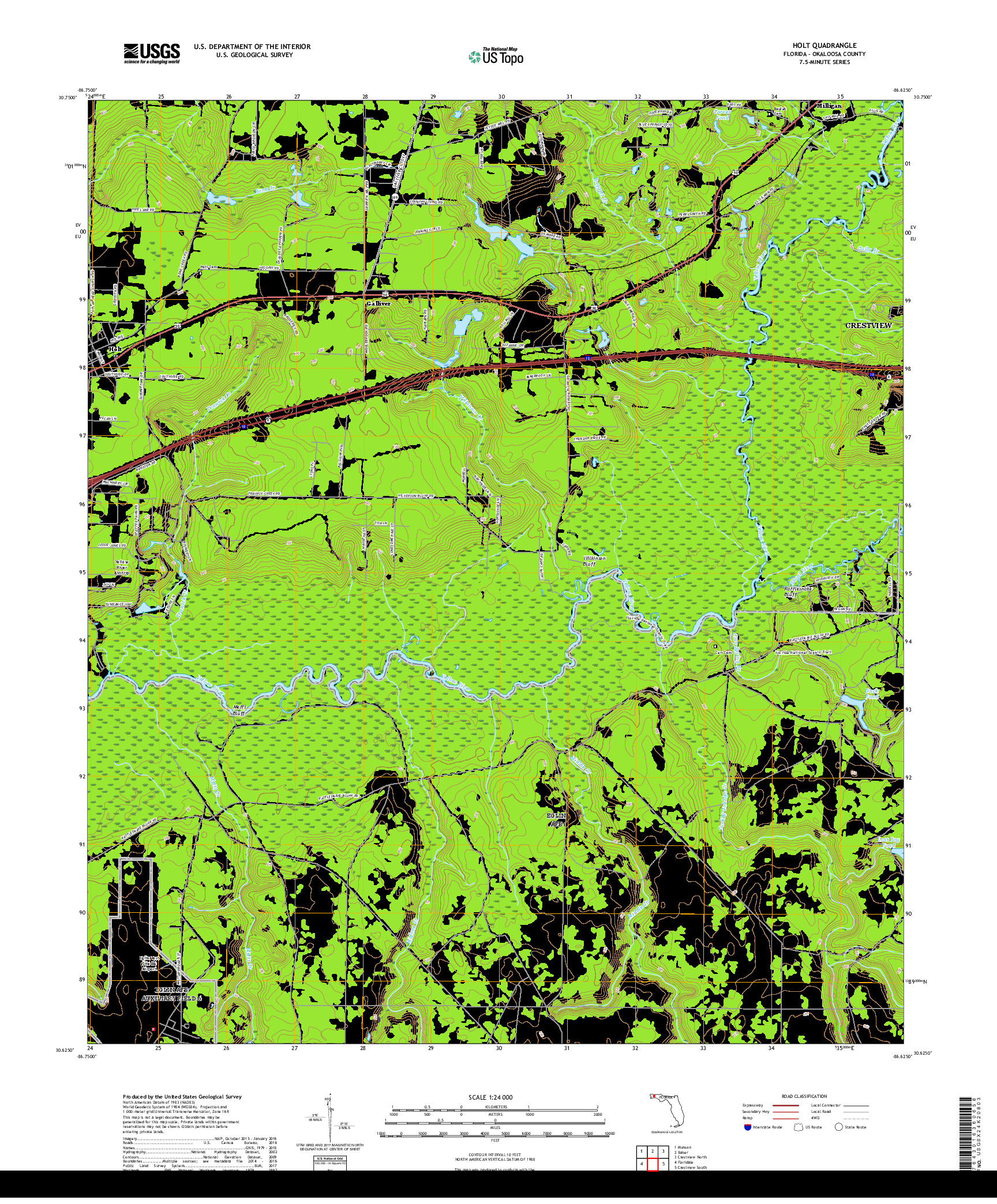 USGS US TOPO 7.5-MINUTE MAP FOR HOLT, FL 2018