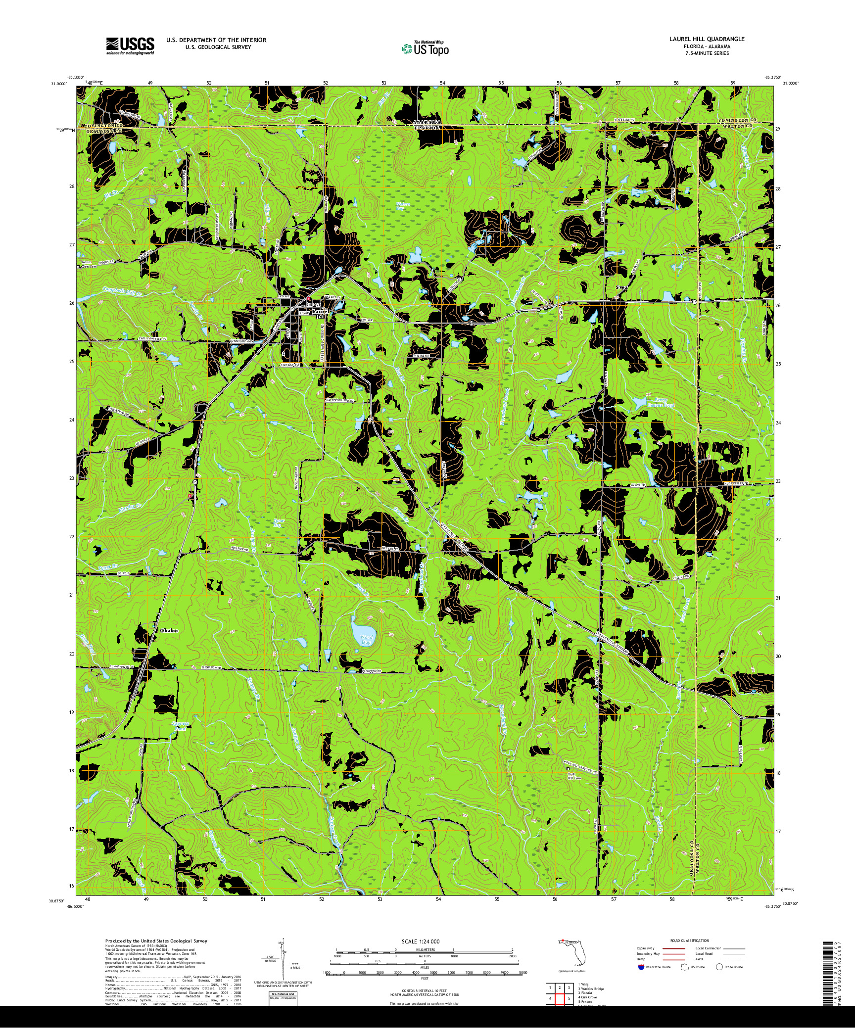 USGS US TOPO 7.5-MINUTE MAP FOR LAUREL HILL, FL,AL 2018