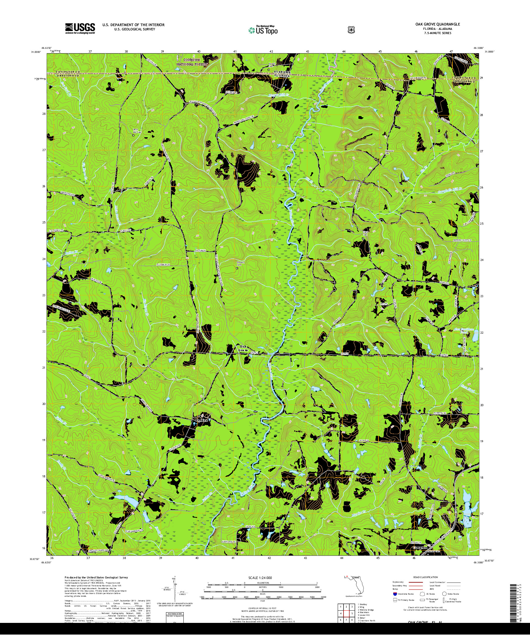 USGS US TOPO 7.5-MINUTE MAP FOR OAK GROVE, FL,AL 2018