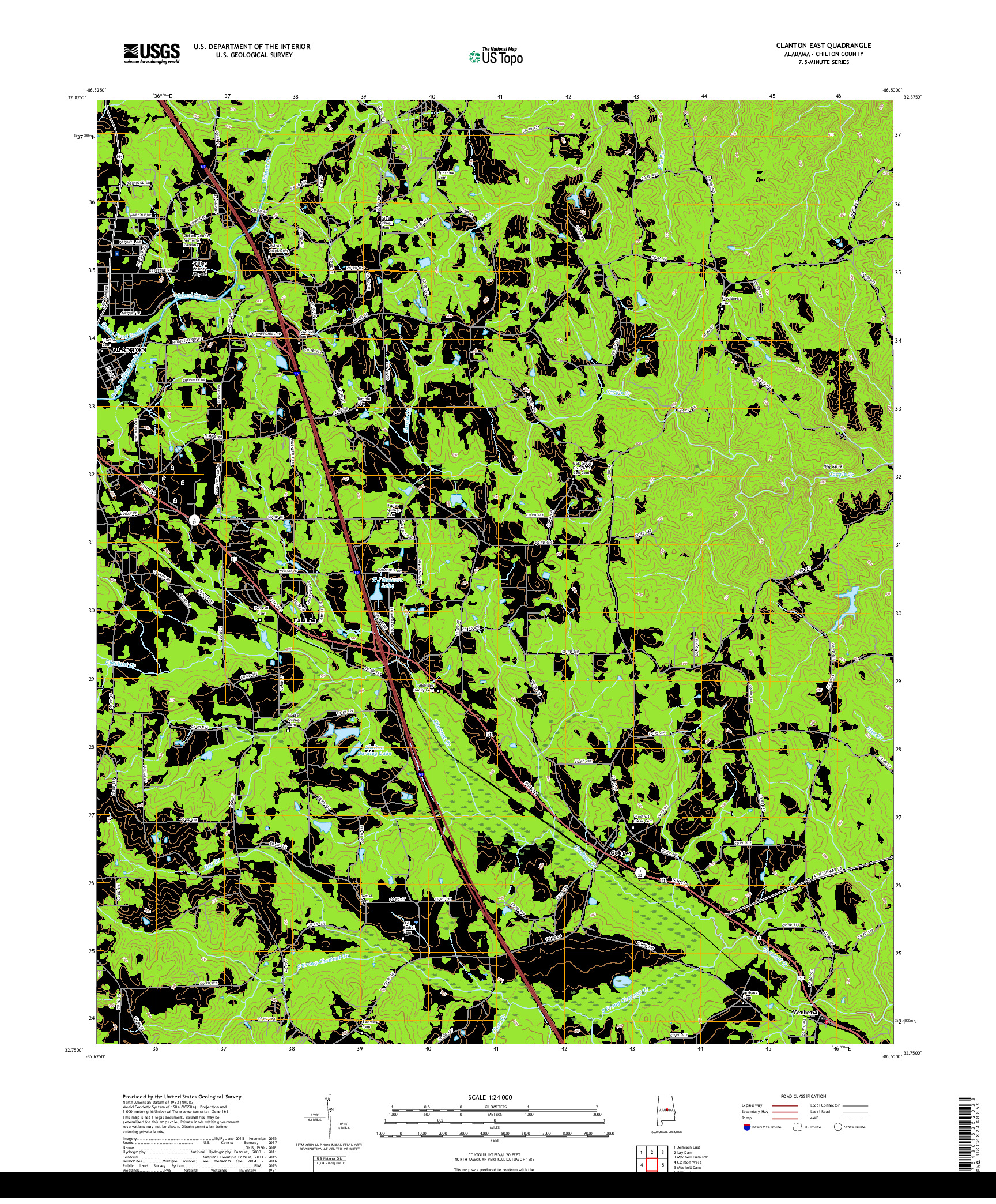 USGS US TOPO 7.5-MINUTE MAP FOR CLANTON EAST, AL 2018