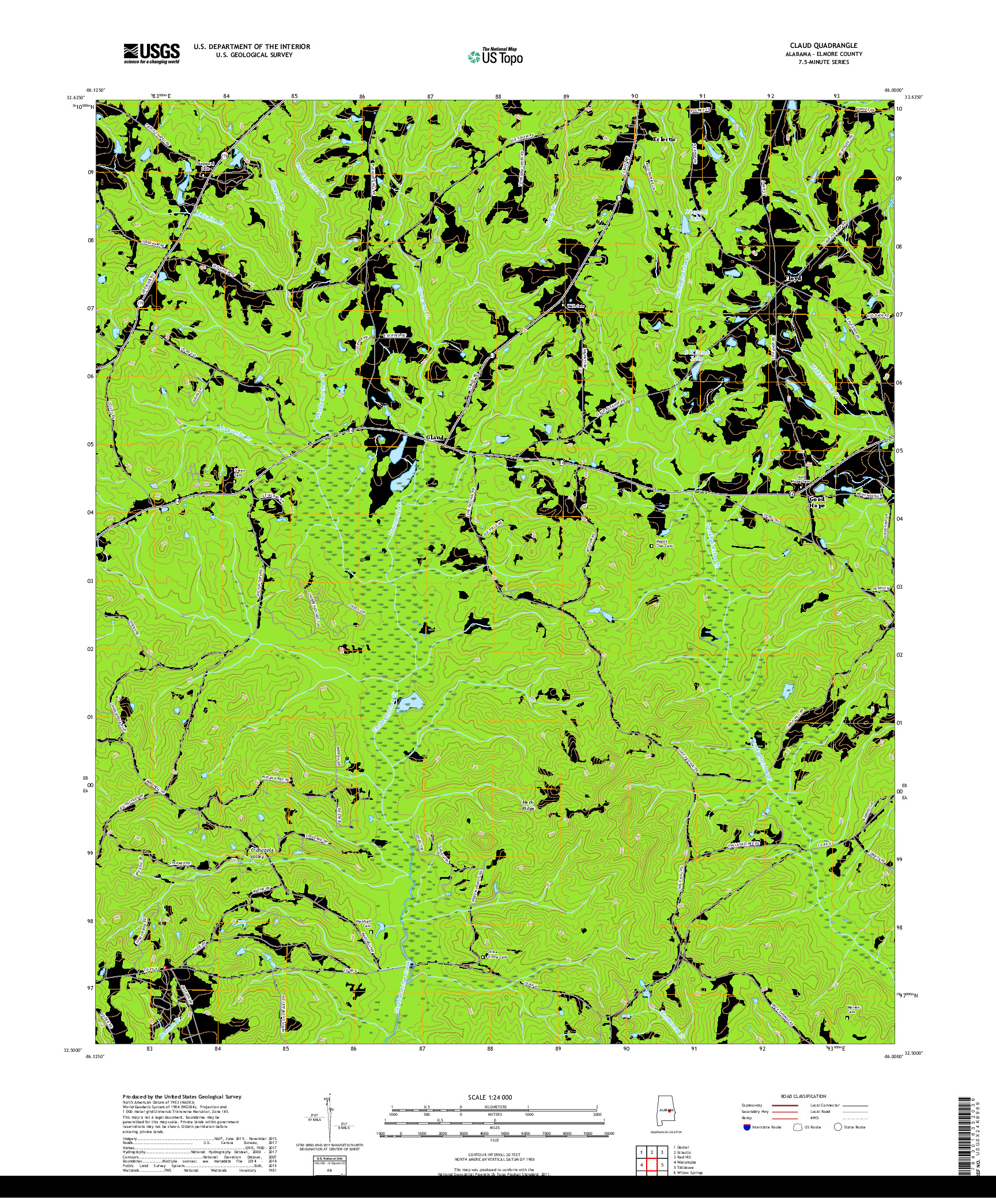 USGS US TOPO 7.5-MINUTE MAP FOR CLAUD, AL 2018