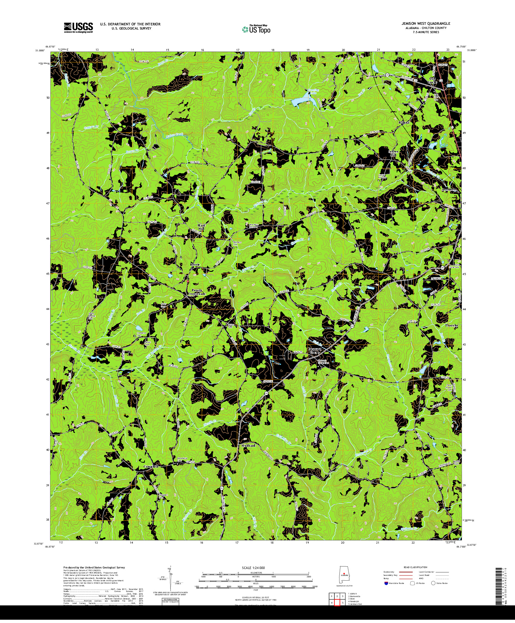 USGS US TOPO 7.5-MINUTE MAP FOR JEMISON WEST, AL 2018