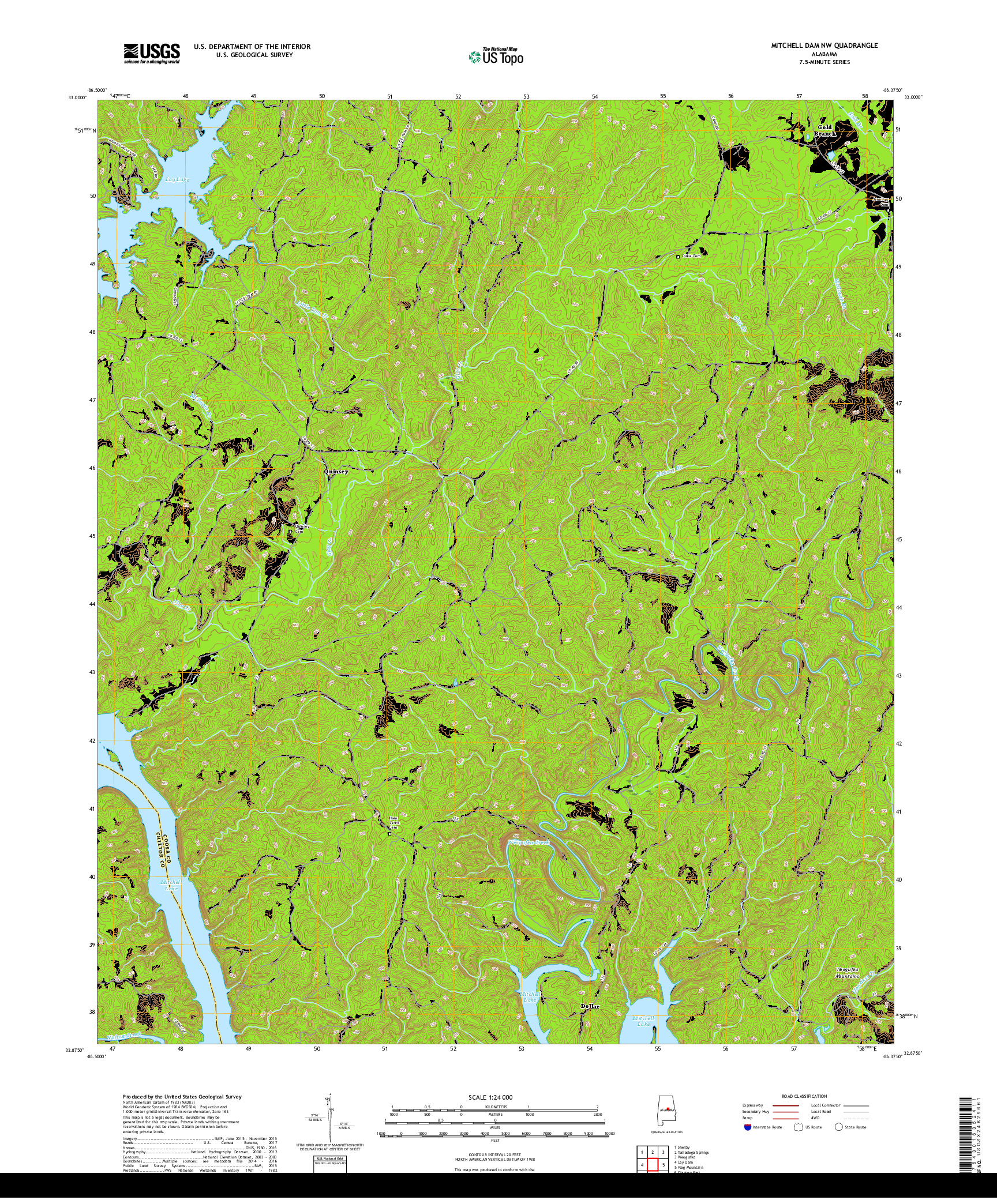 USGS US TOPO 7.5-MINUTE MAP FOR MITCHELL DAM NW, AL 2018