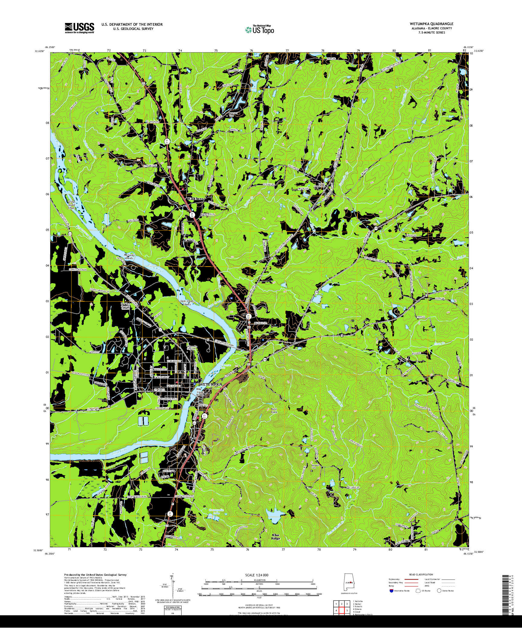 USGS US TOPO 7.5-MINUTE MAP FOR WETUMPKA, AL 2018