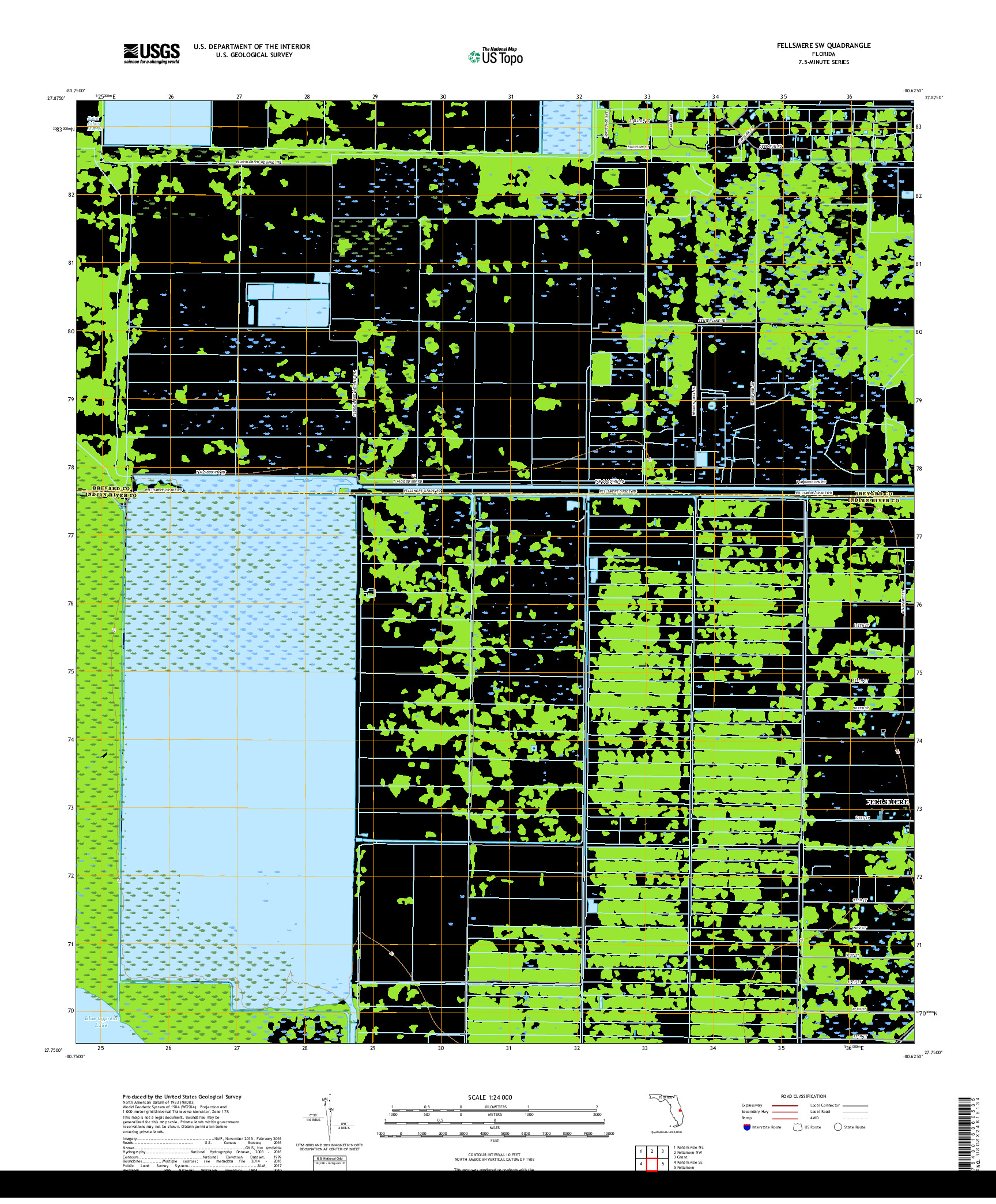 USGS US TOPO 7.5-MINUTE MAP FOR FELLSMERE SW, FL 2018