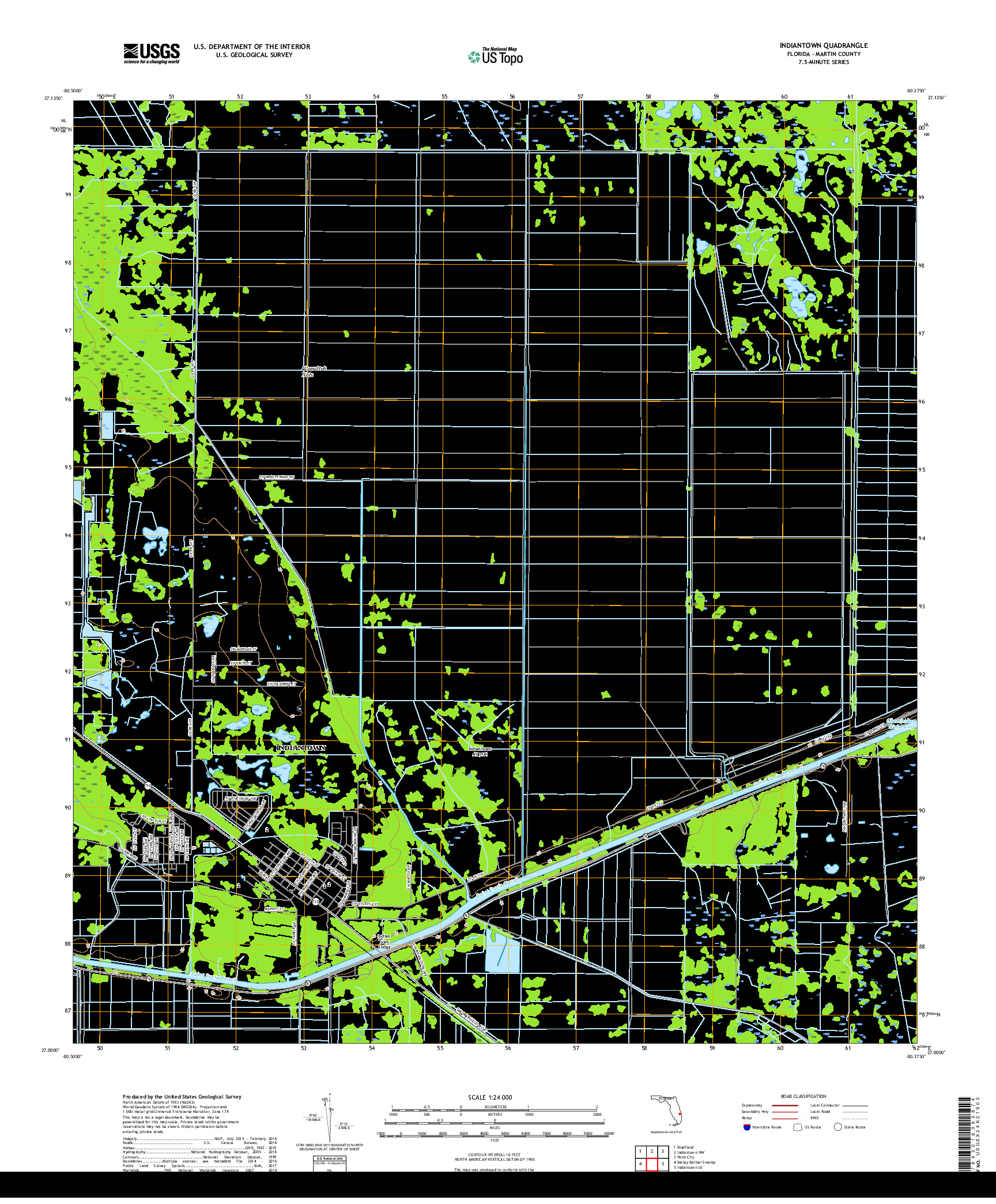 USGS US TOPO 7.5-MINUTE MAP FOR INDIANTOWN, FL 2018