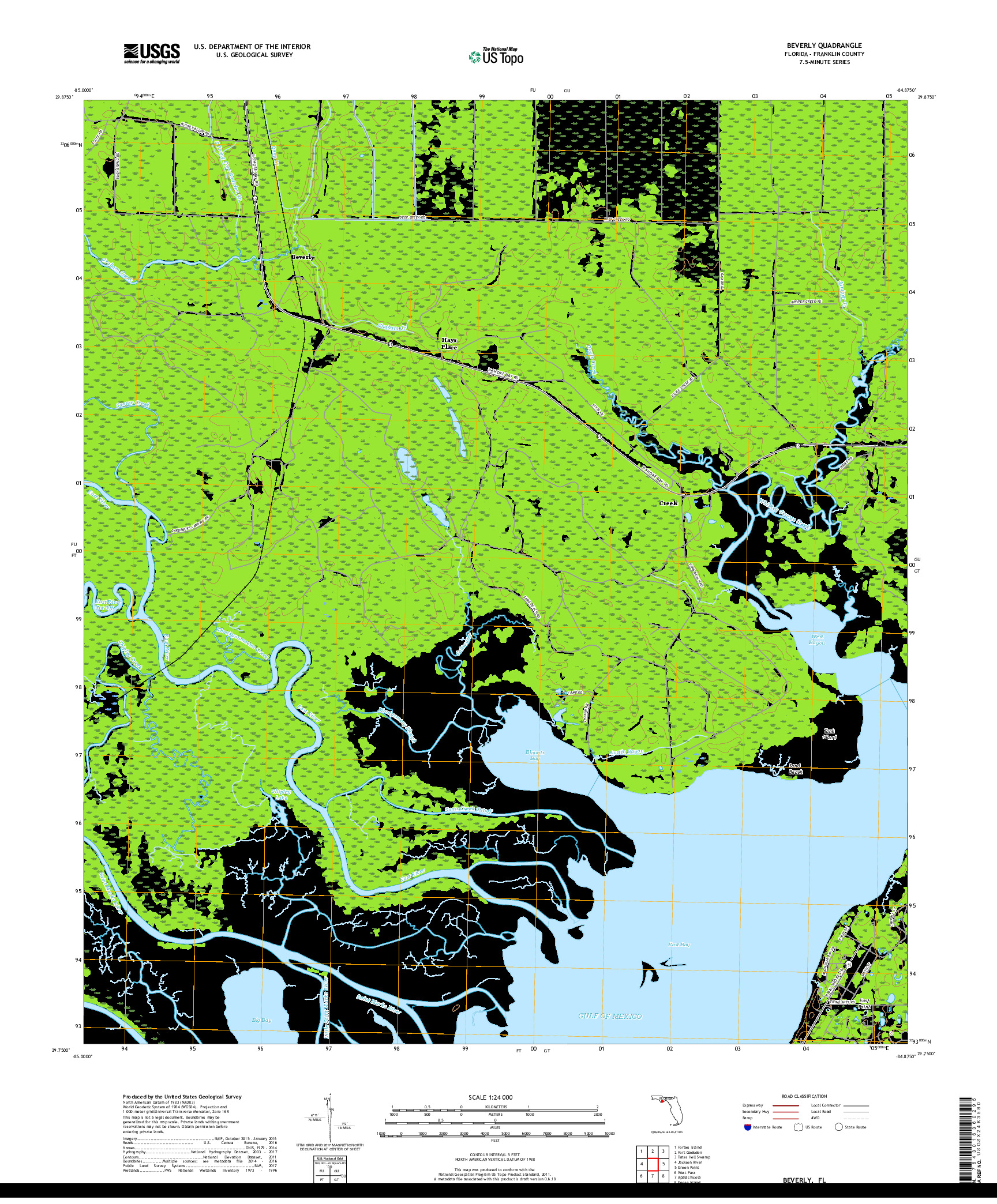 USGS US TOPO 7.5-MINUTE MAP FOR BEVERLY, FL 2018