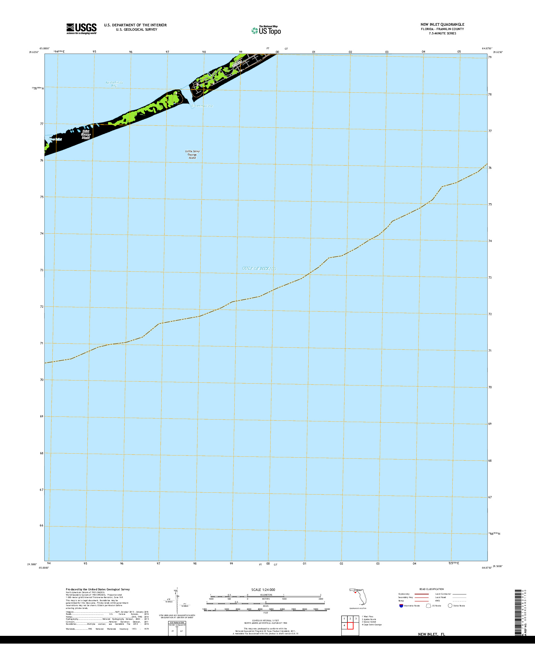 USGS US TOPO 7.5-MINUTE MAP FOR NEW INLET, FL 2018