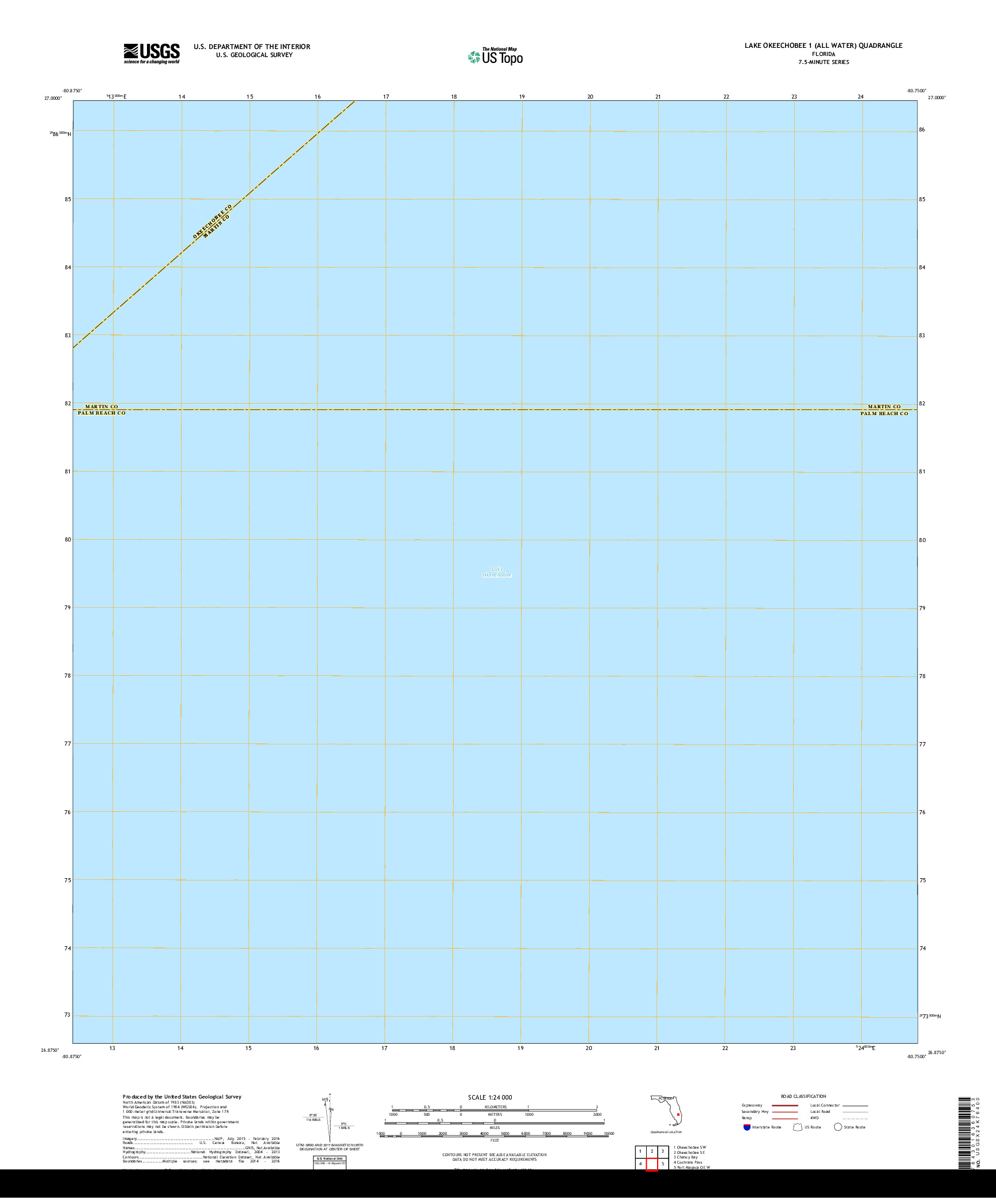 USGS US TOPO 7.5-MINUTE MAP FOR LAKE OKEECHOBEE 1 (ALL WATER), FL 2018