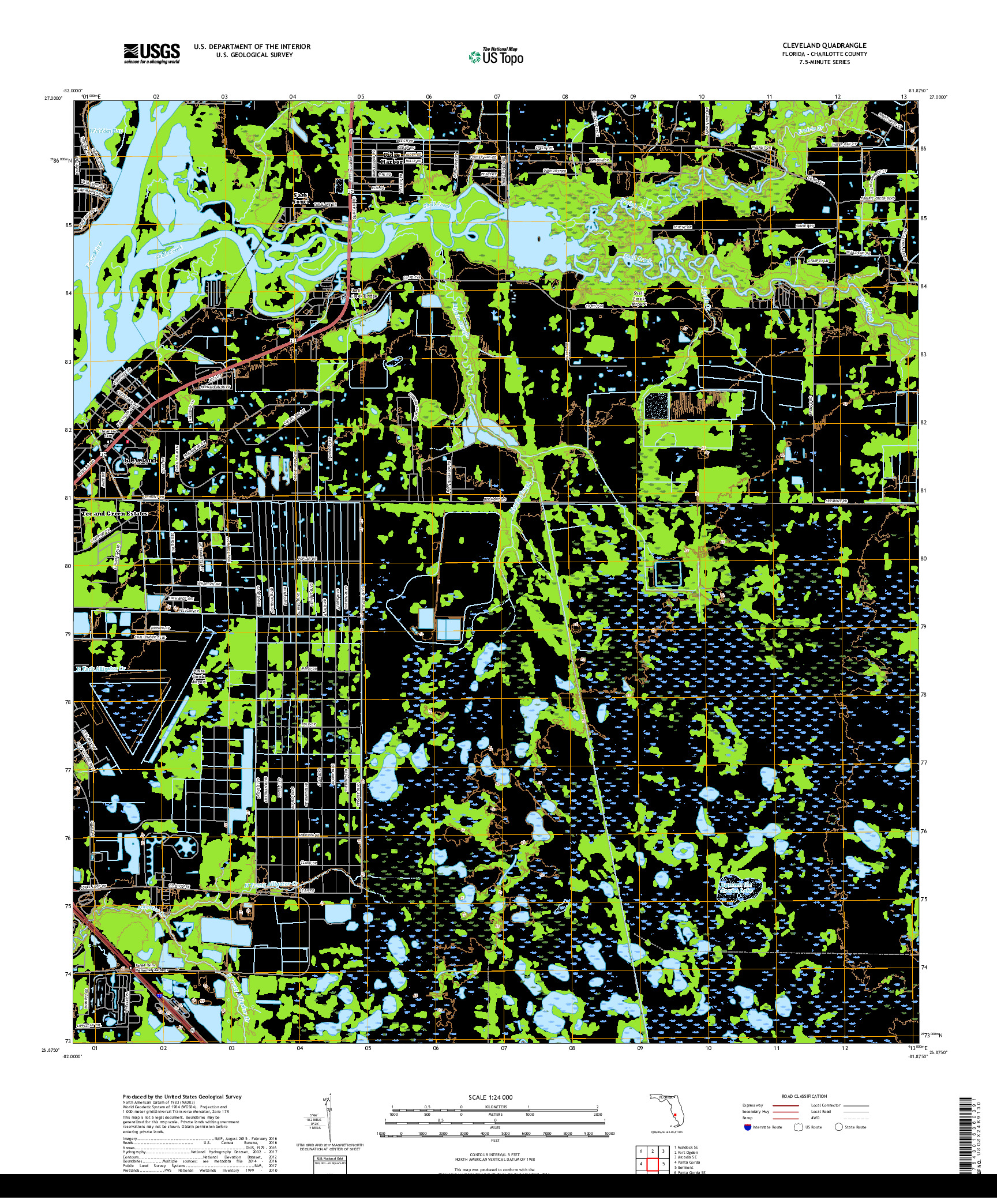 USGS US TOPO 7.5-MINUTE MAP FOR CLEVELAND, FL 2018