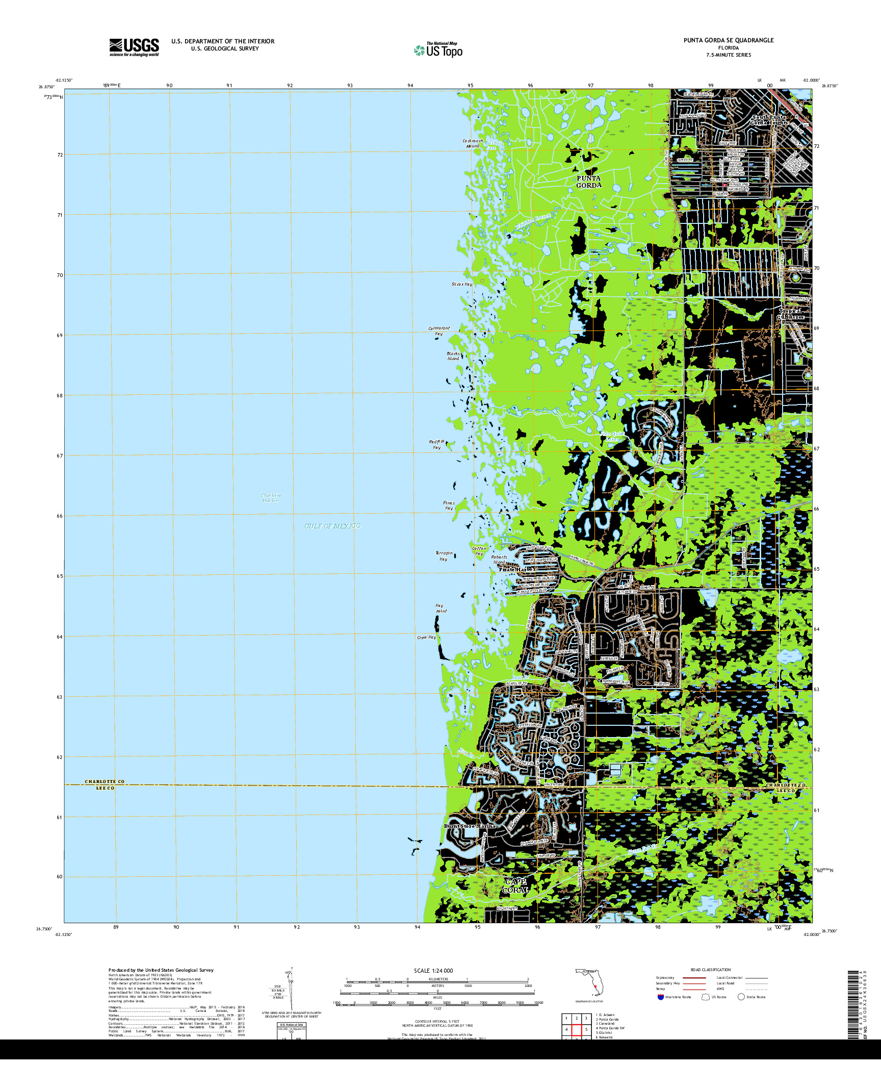 USGS US TOPO 7.5-MINUTE MAP FOR PUNTA GORDA SE, FL 2018