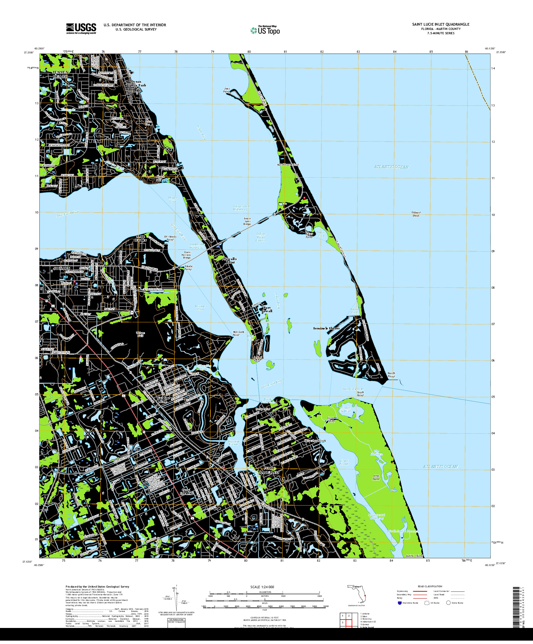 USGS US TOPO 7.5-MINUTE MAP FOR SAINT LUCIE INLET, FL 2018