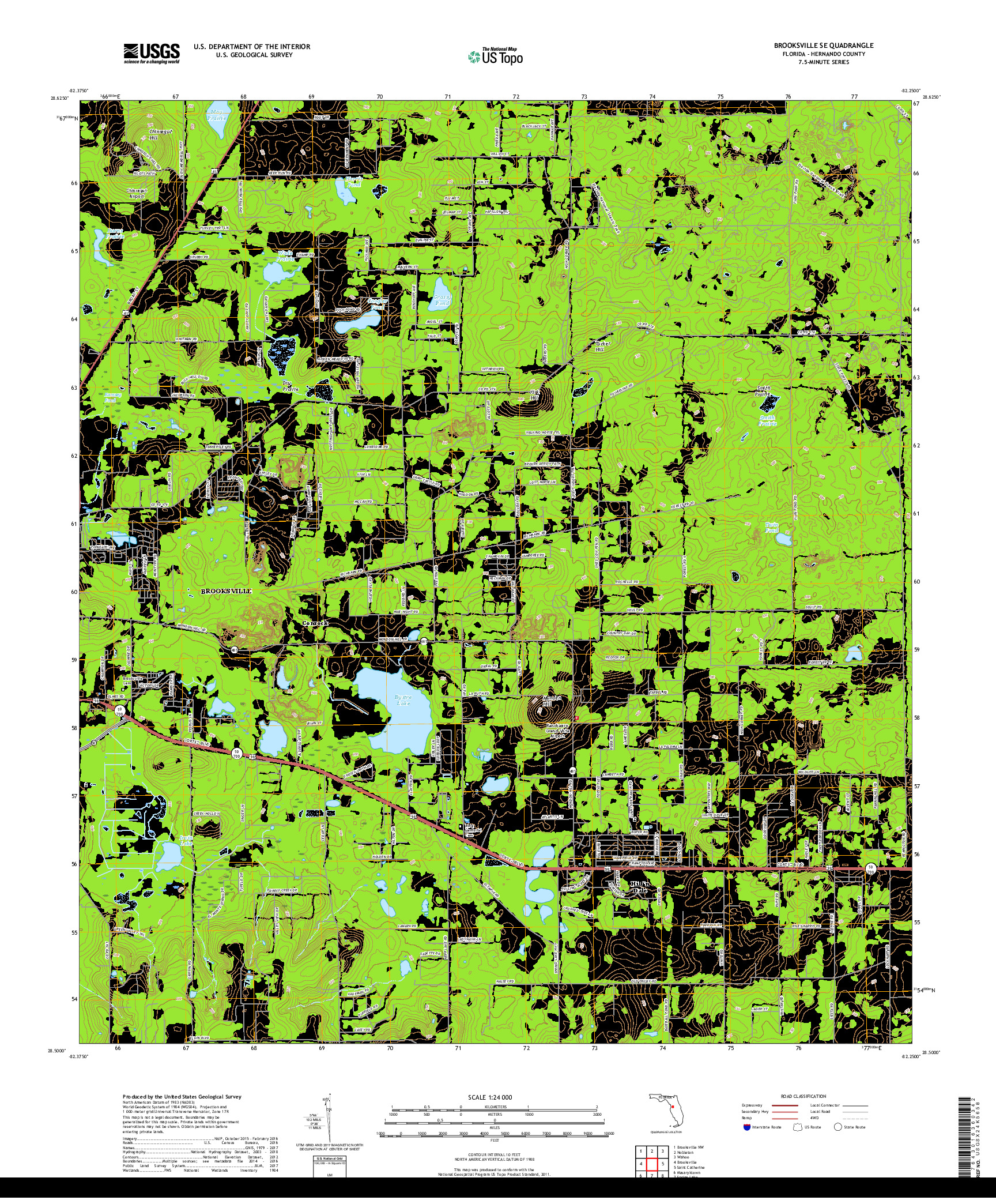 USGS US TOPO 7.5-MINUTE MAP FOR BROOKSVILLE SE, FL 2018