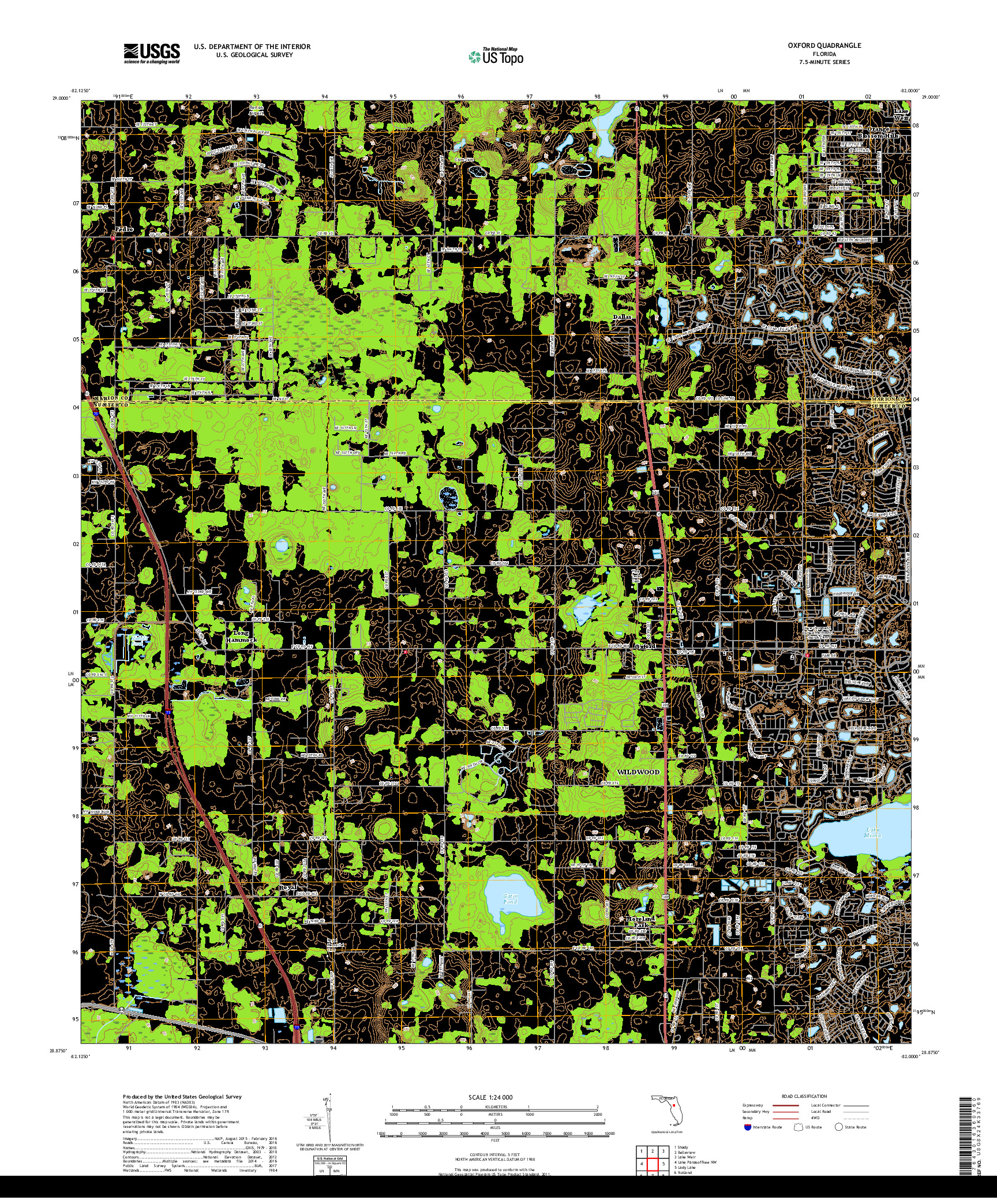 USGS US TOPO 7.5-MINUTE MAP FOR OXFORD, FL 2018