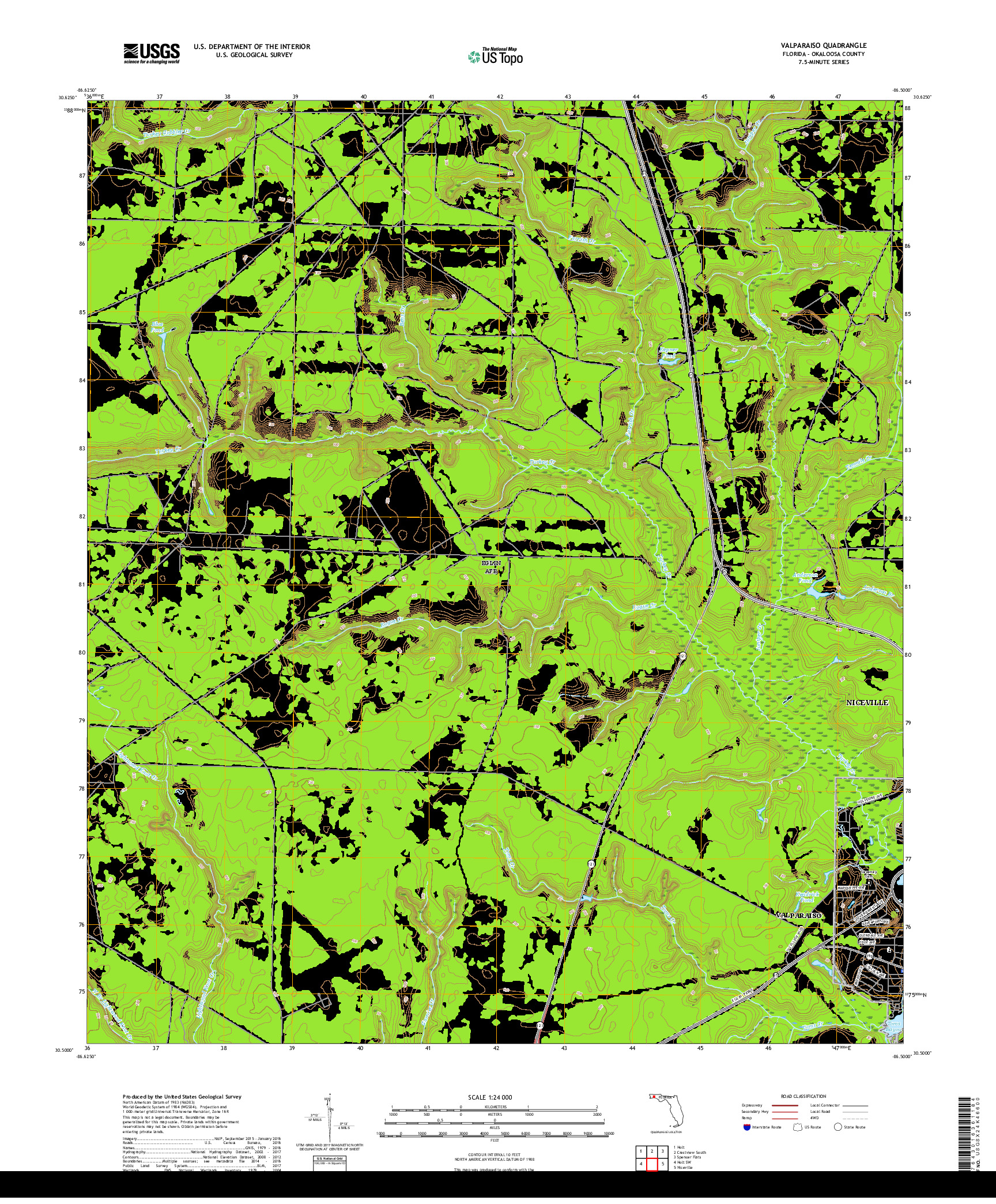 USGS US TOPO 7.5-MINUTE MAP FOR VALPARAISO, FL 2018