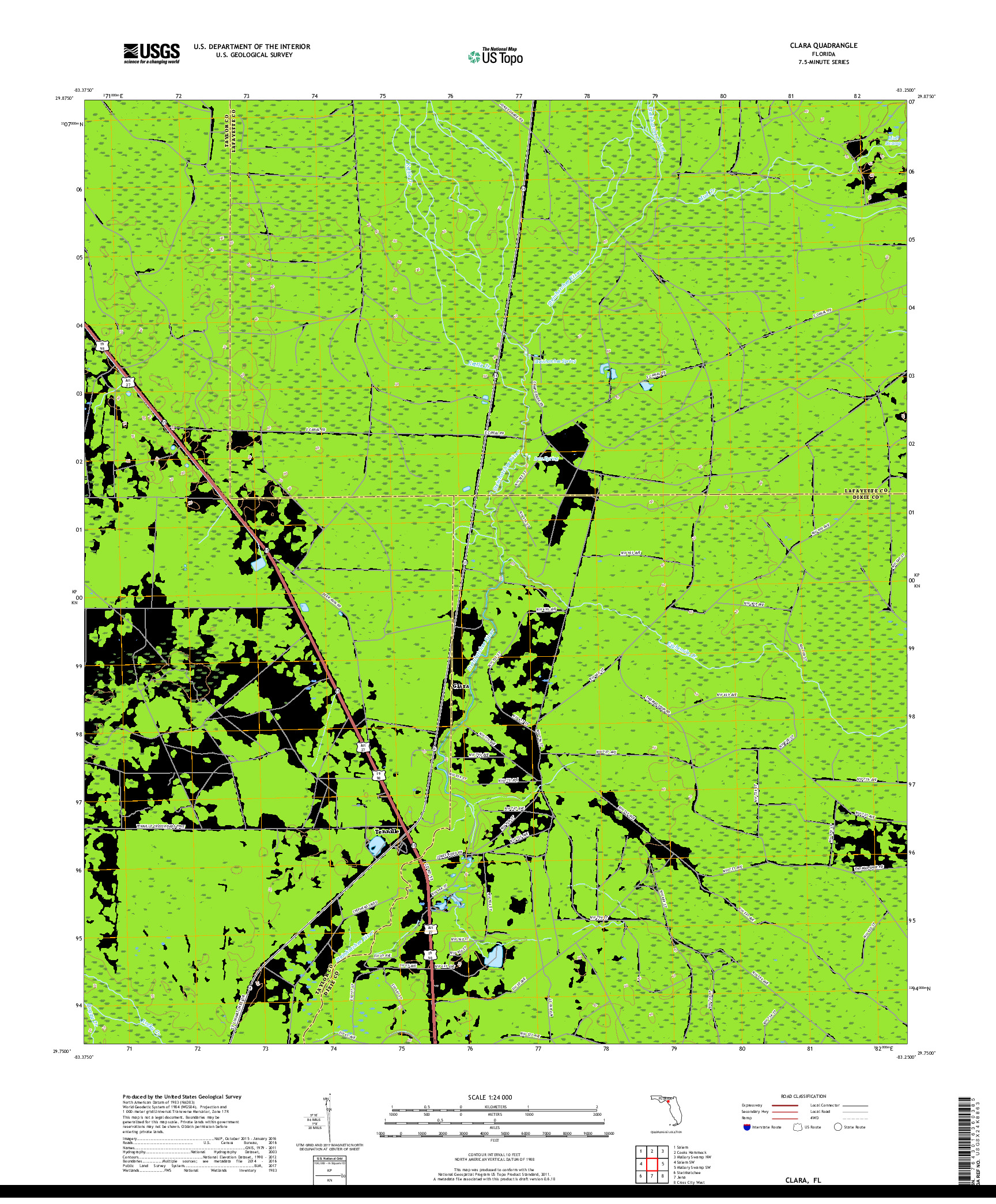 USGS US TOPO 7.5-MINUTE MAP FOR CLARA, FL 2018